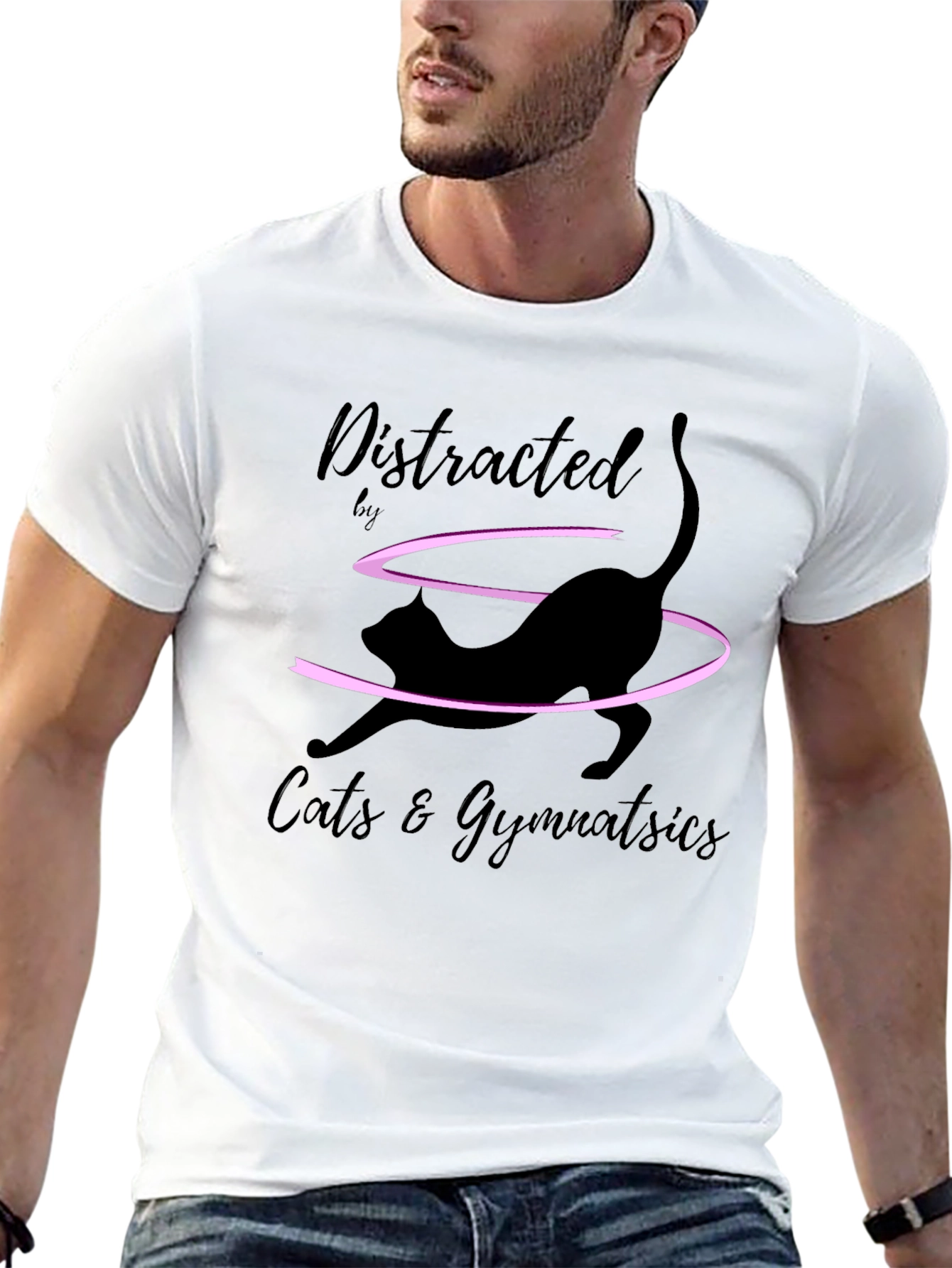 Distracted by Cats & Gymnastics Black T-Shirt