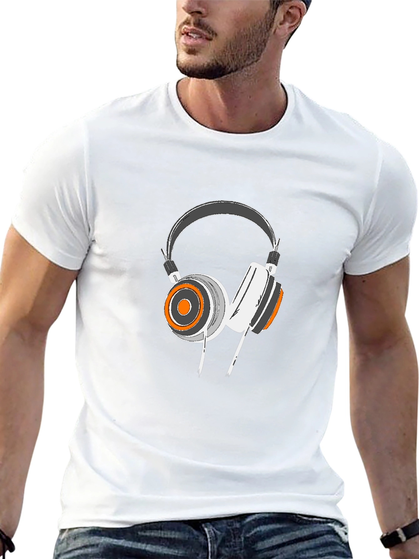 Cool Headphone Graphic Black T-Shirt