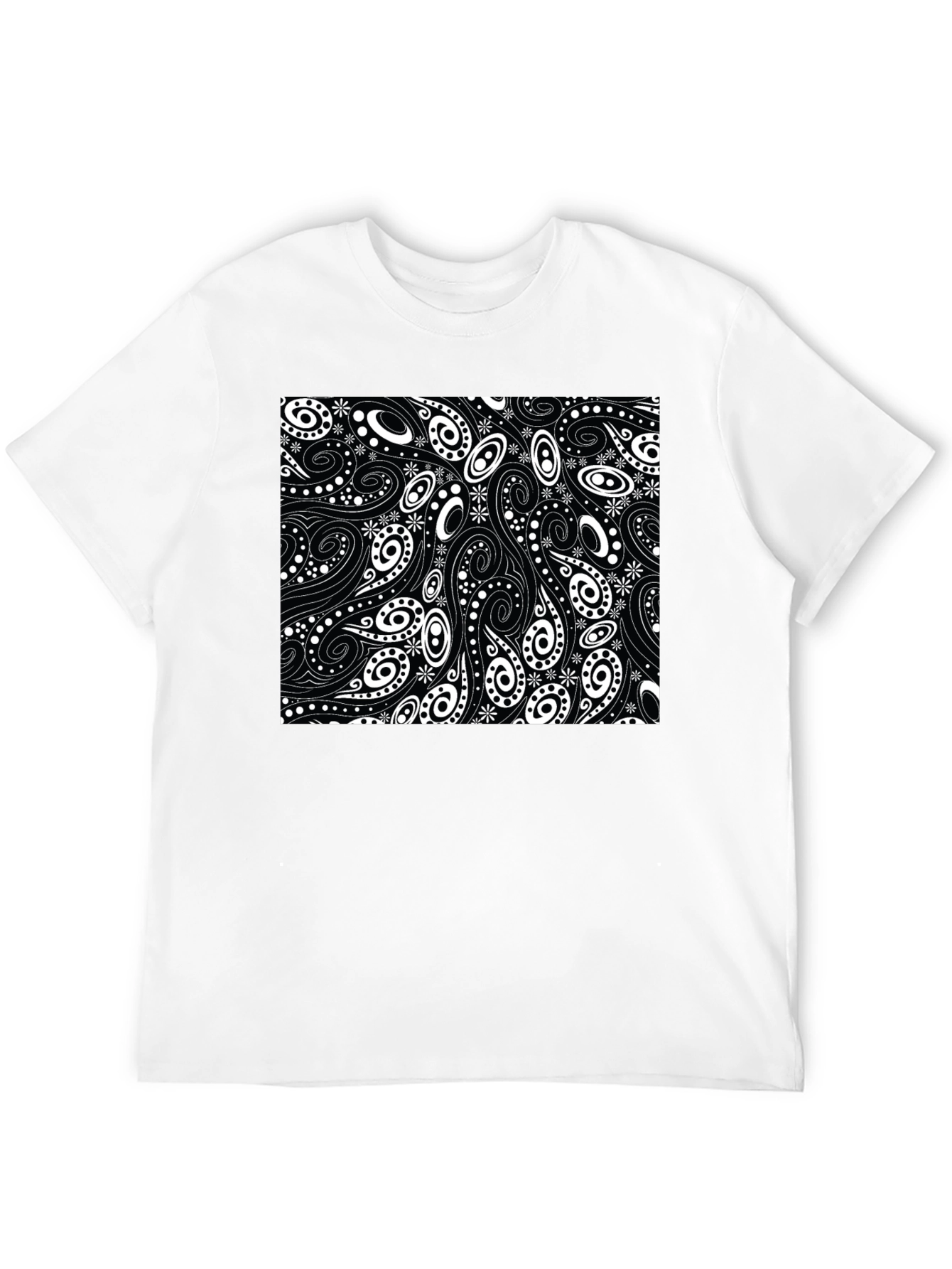 Black T-Shirt with Swirl & Paisley Design