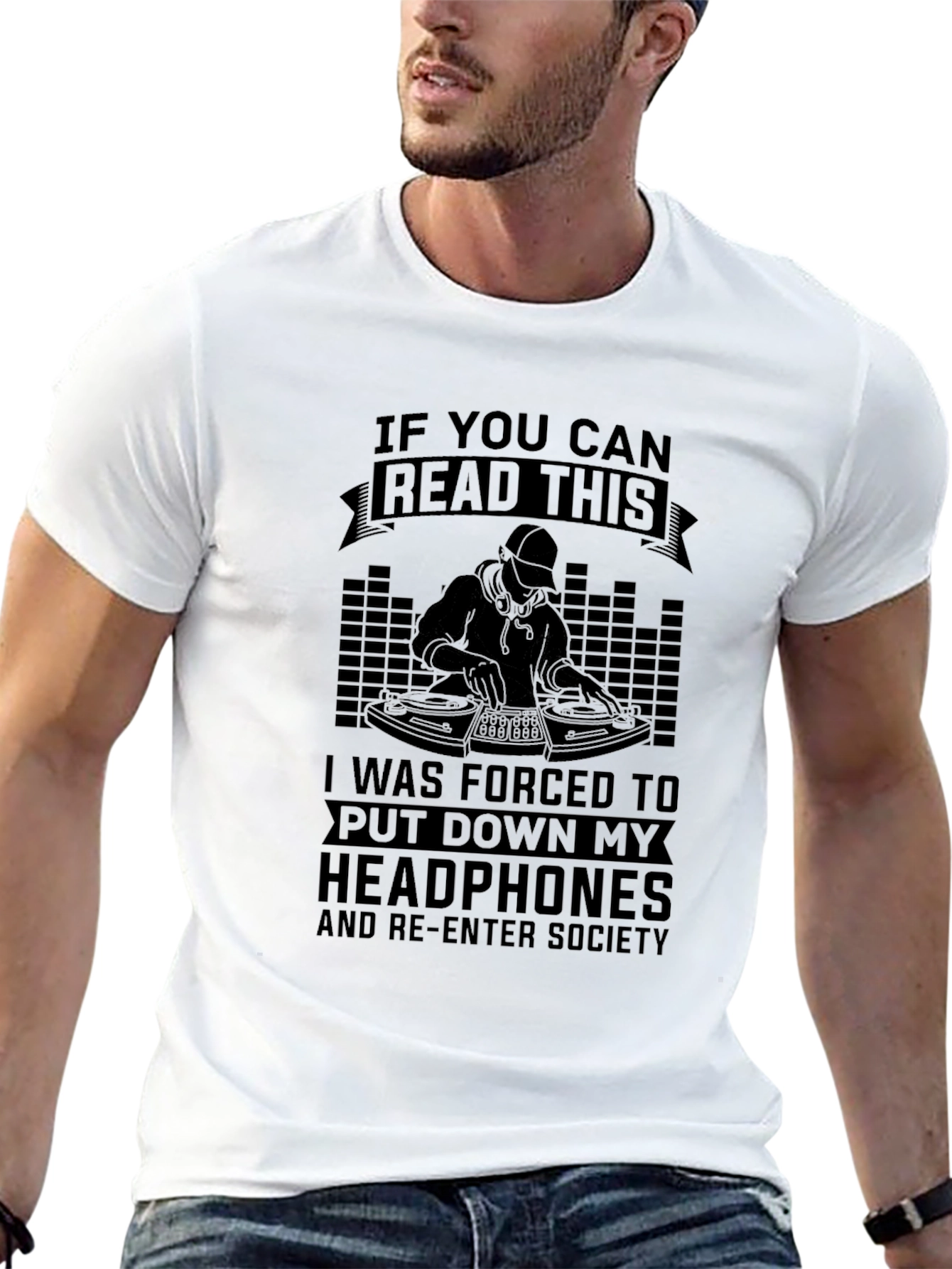 DJ Headphones T-Shirt - Read This Re-Enter Society