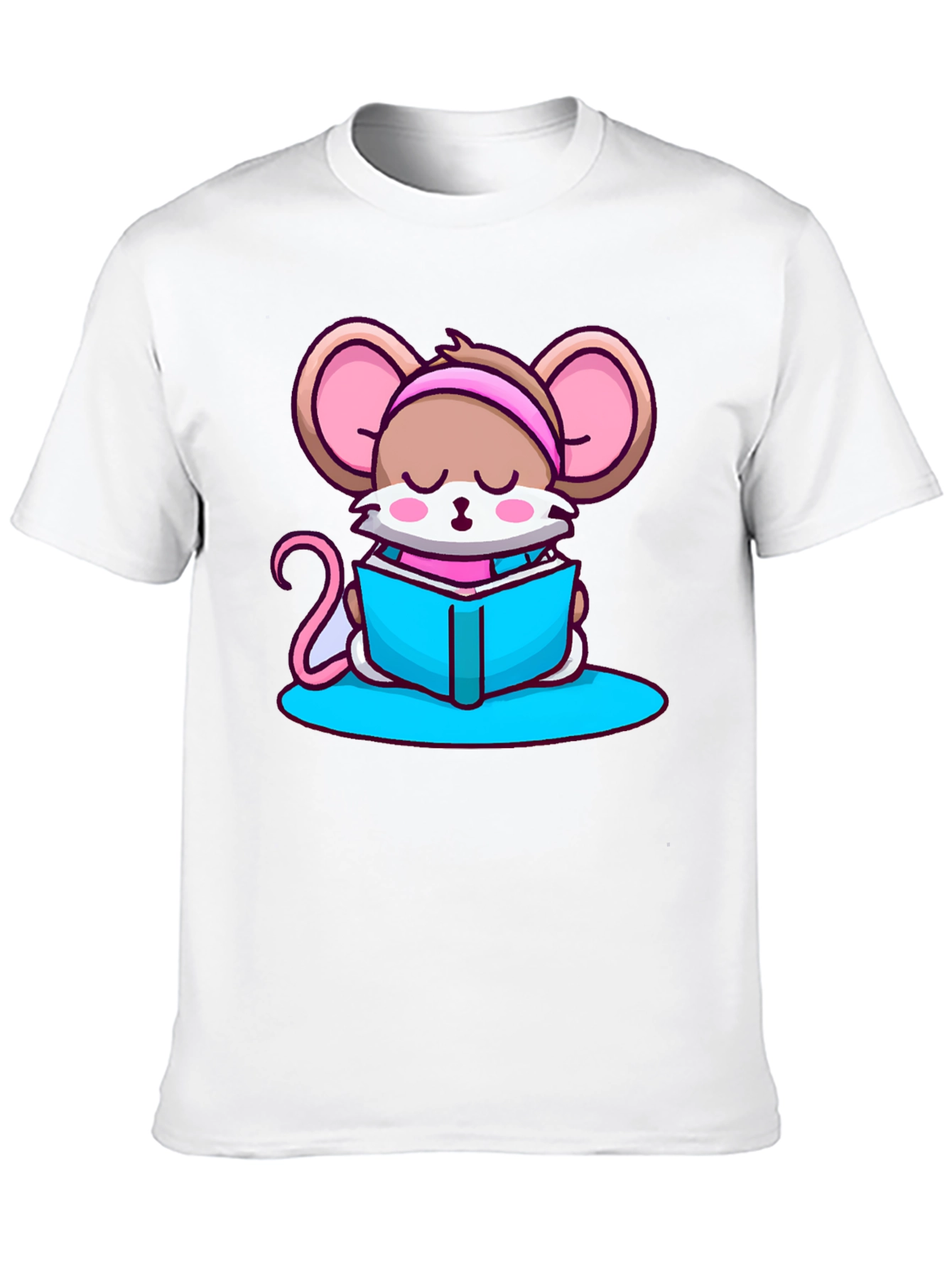 Cute Mouse Reading Book Black T-Shirt