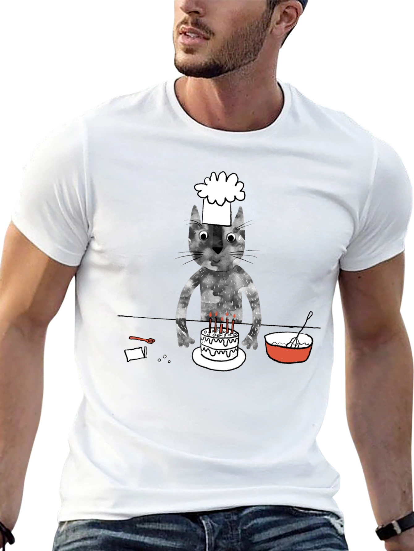 Chef Cat Birthday Cake T-Shirt - Black