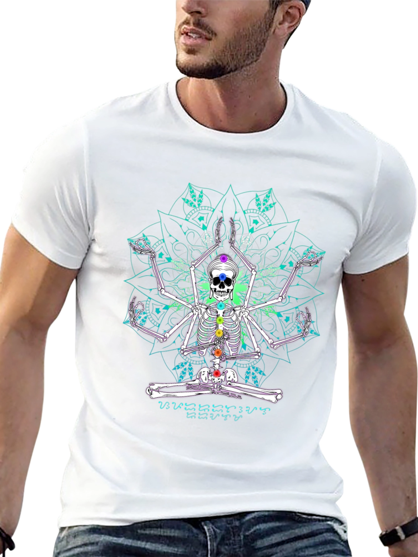 Skeleton Yoga Chakra Mandala Graphic Tee