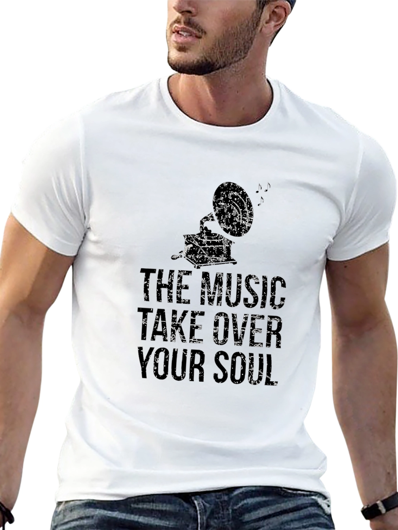 Music Take Over Your Soul Mens Black Graphic Tee