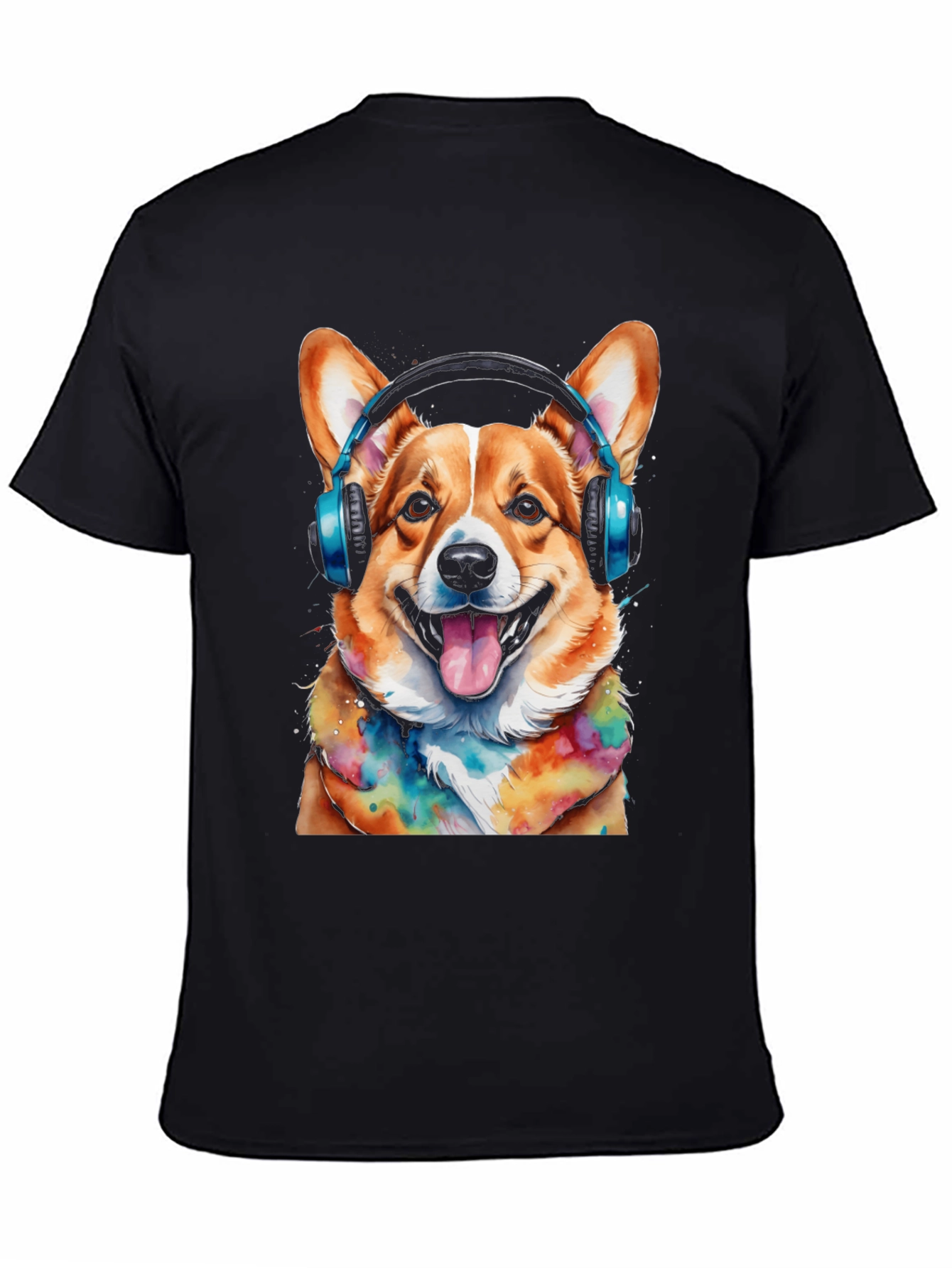 Corgi Dog Wearing Headphones Graphic T-Shirt