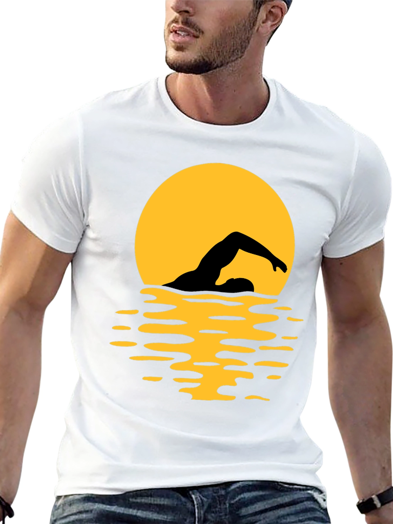 Swimmer Silhouette T-Shirt - Black Graphic Tee