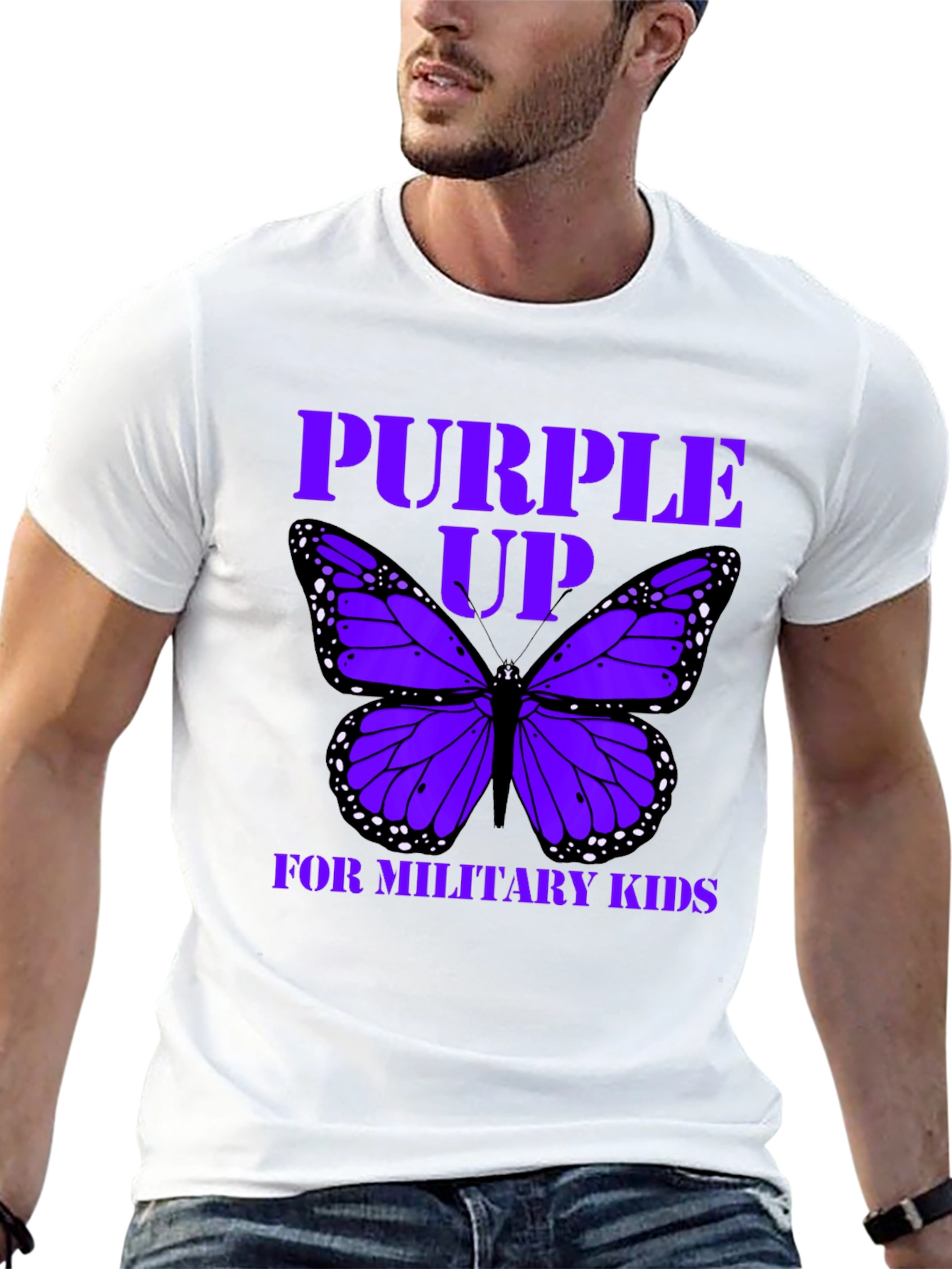Purple Up Military Kids T-Shirt Butterfly Graphic