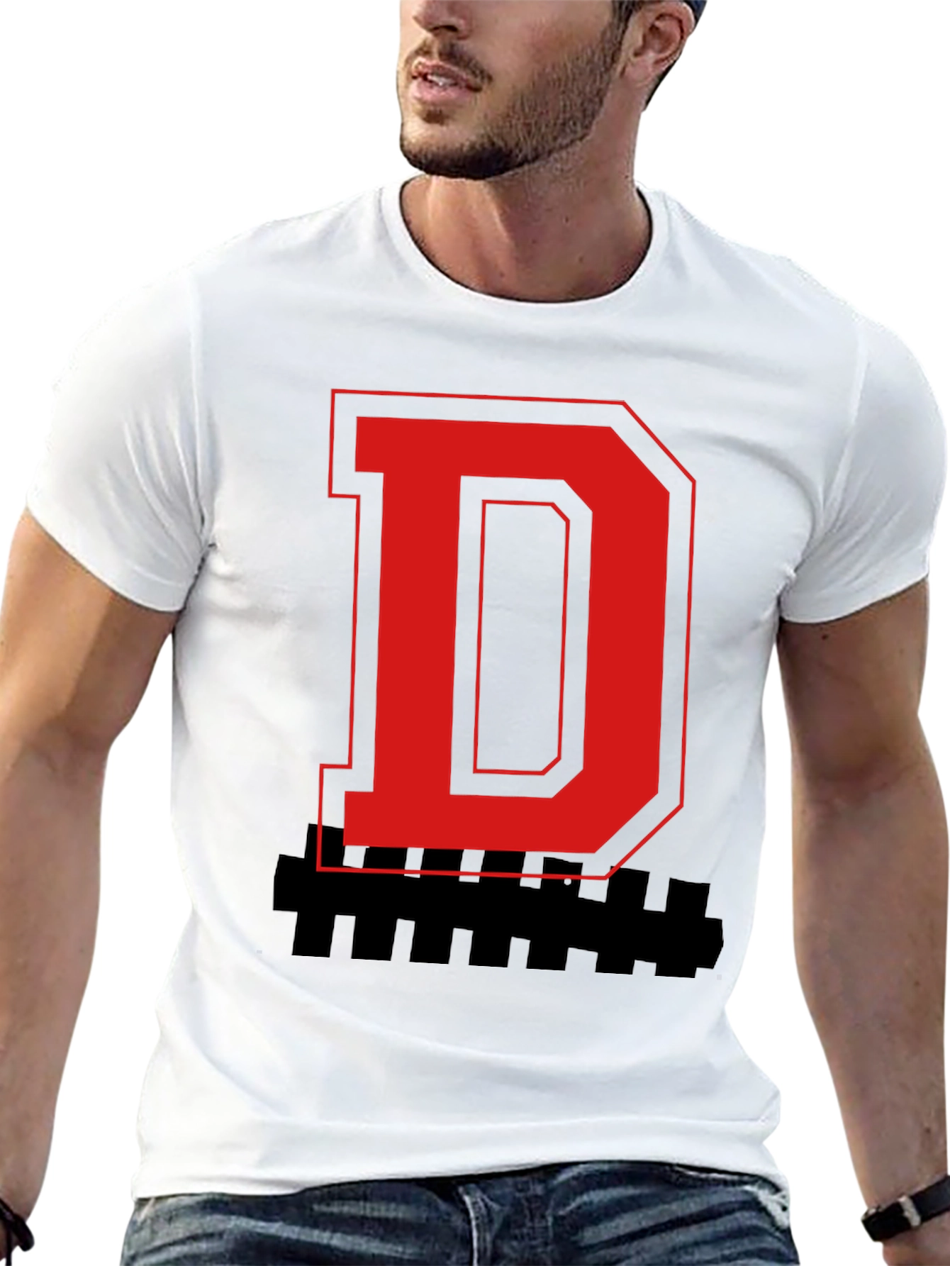 Bold Letter Graphic Tee - Red D on Black