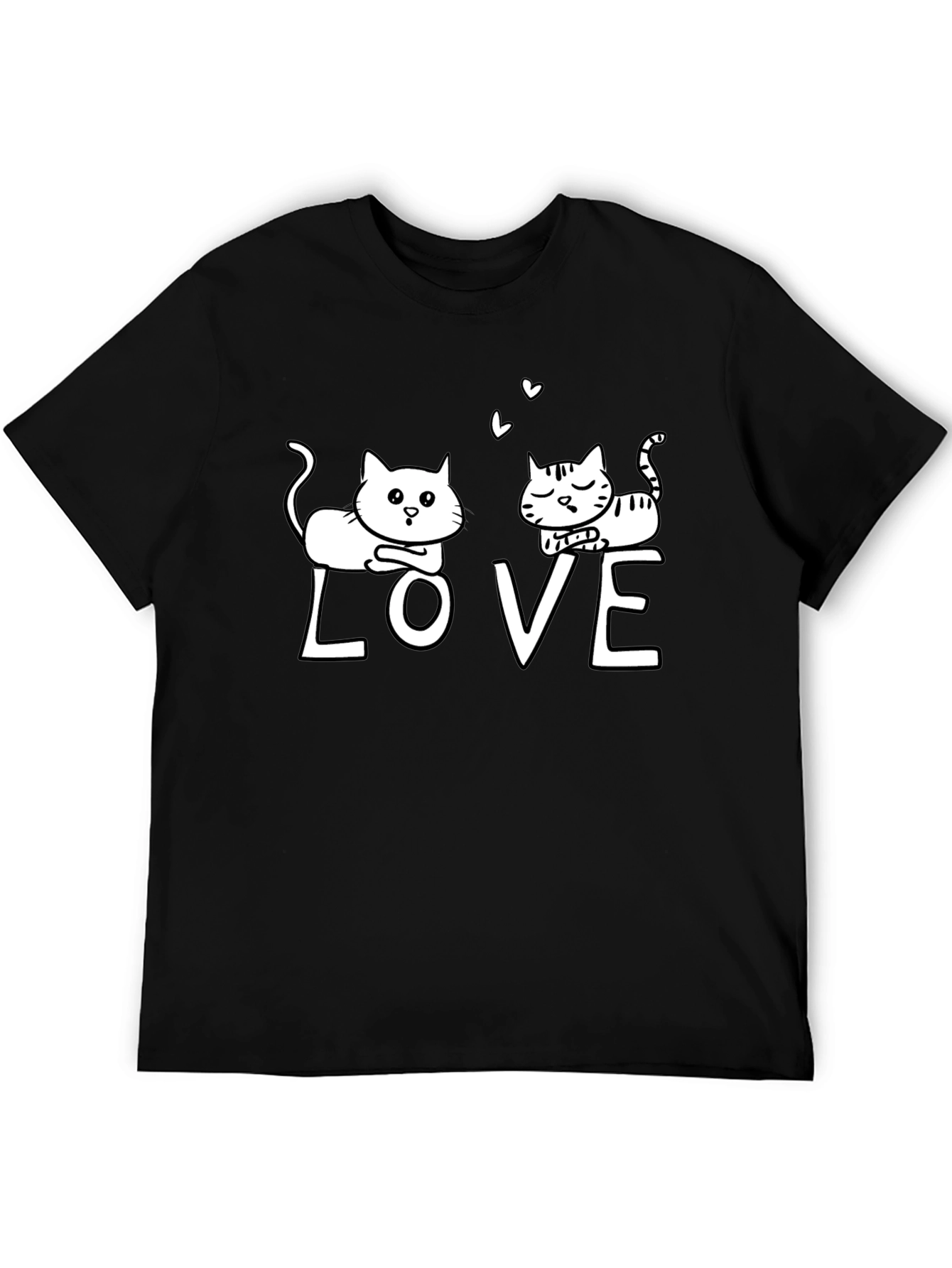 Cute Cat LOVE Graphic Black T-Shirt