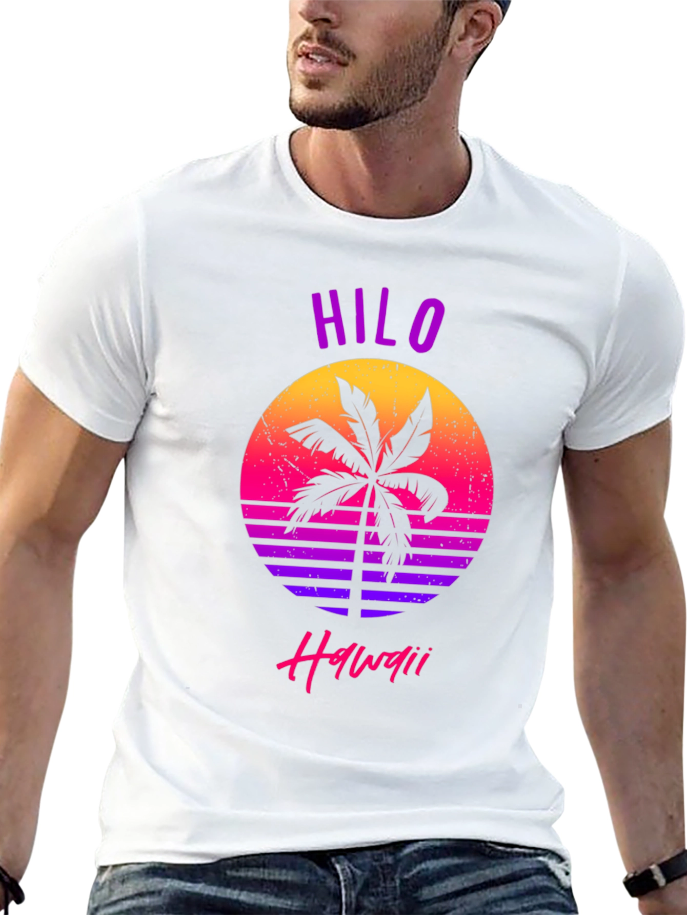 Hilo Hawaii Retro Sunset Palm T-Shirt