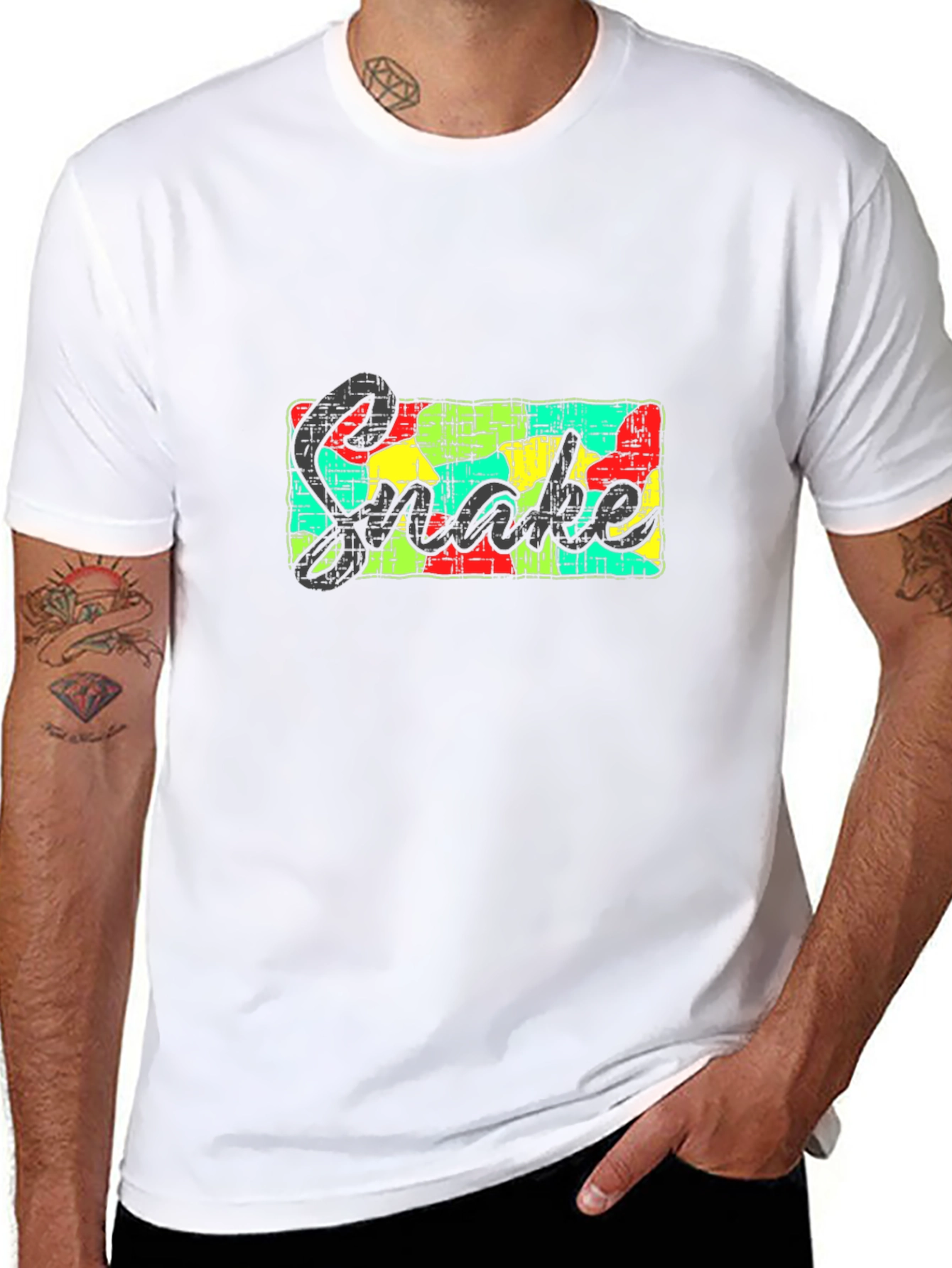 Mens Black Graphic Tee - Snake Design