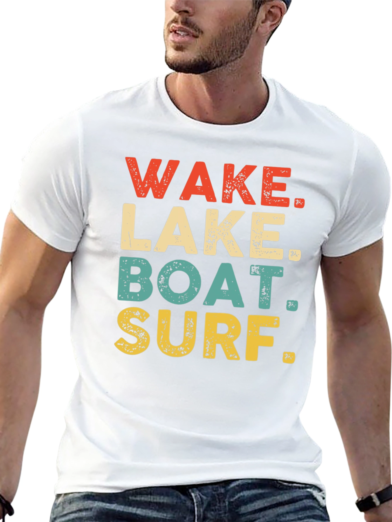 Wake Lake Boat Surf T-Shirt Black Casual Summer