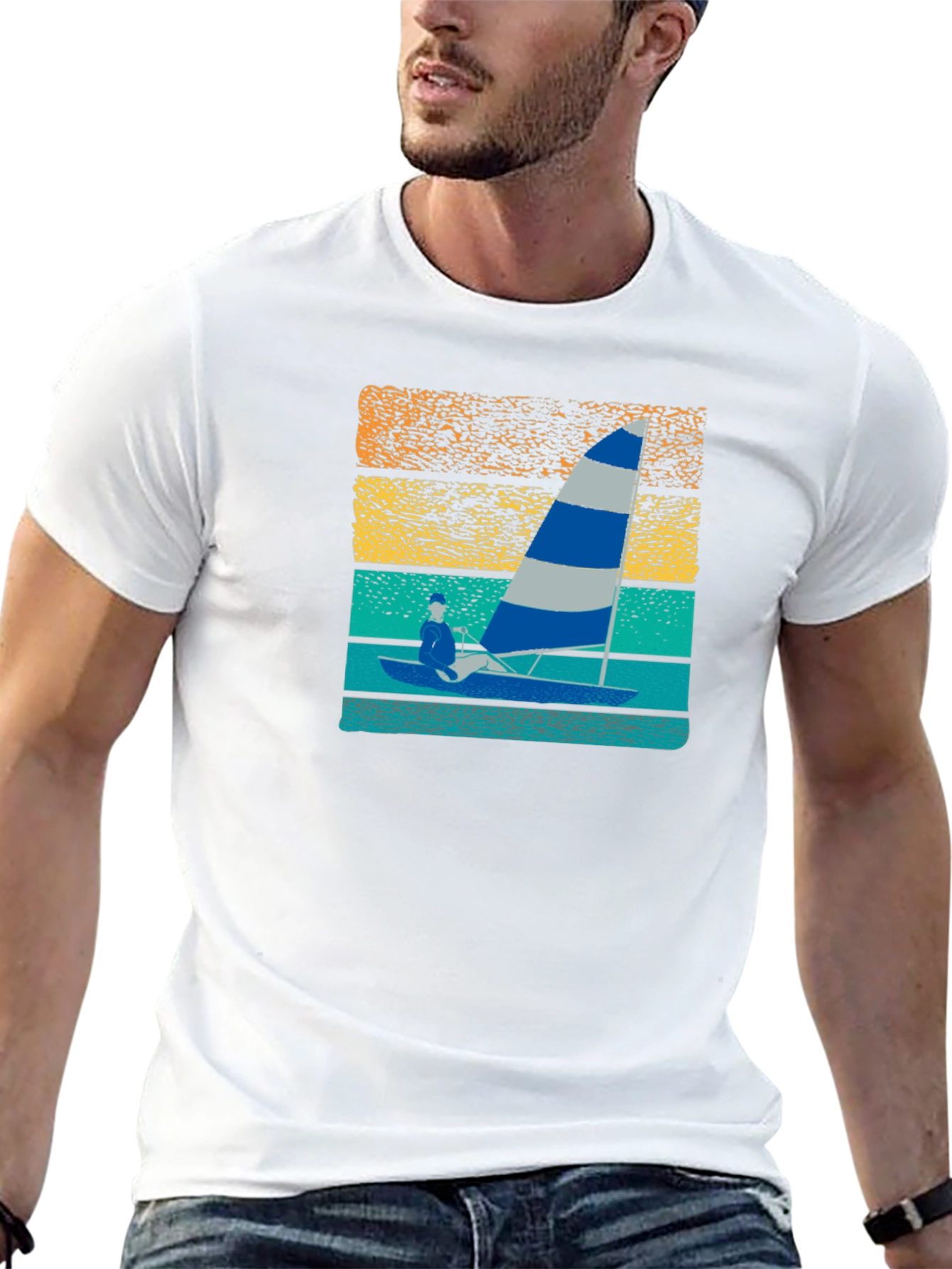 Sailing T-Shirt with Retro Sunset Design