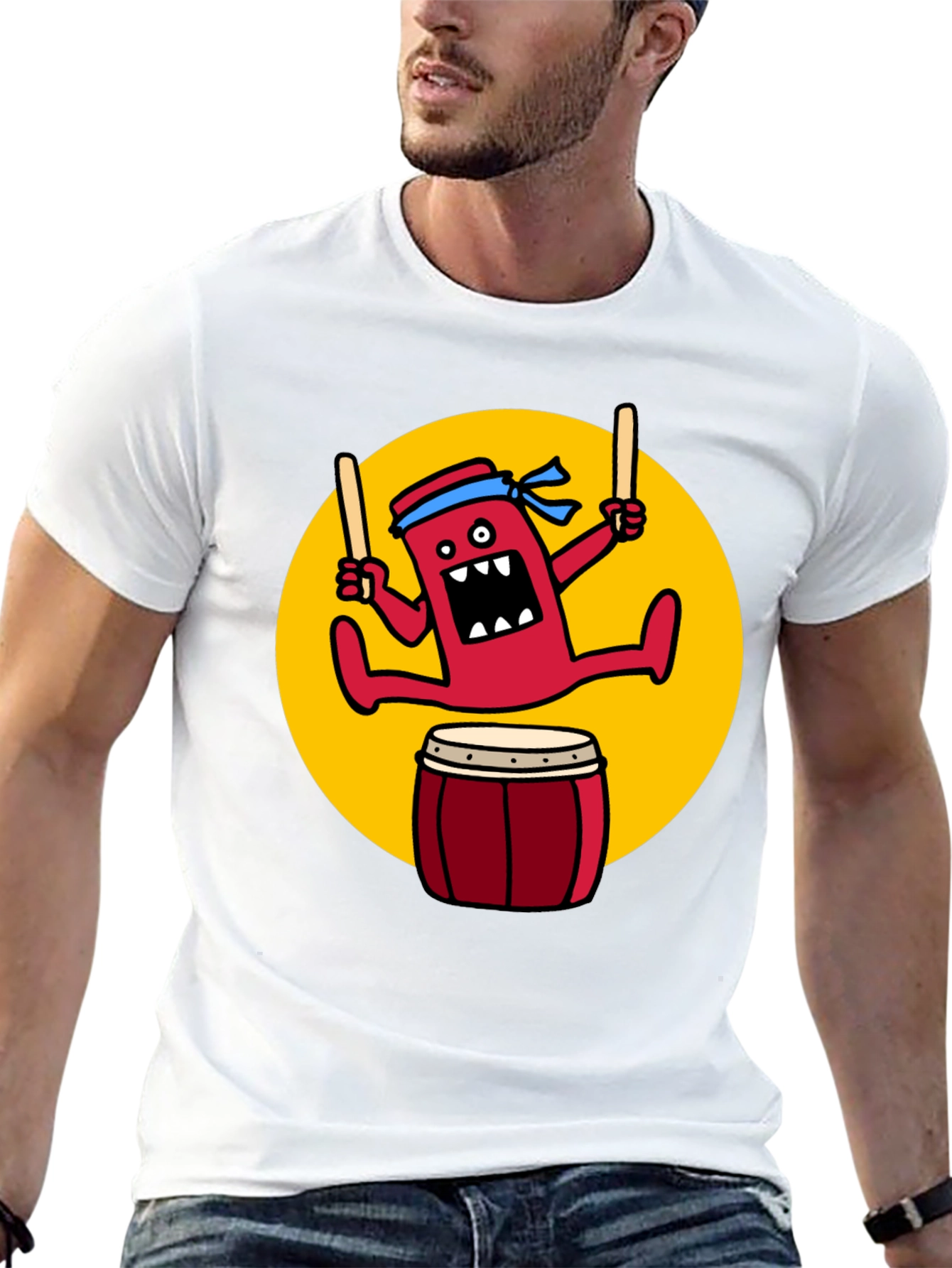 Drumming Monster Graphic Tee - Black Cotton Blend