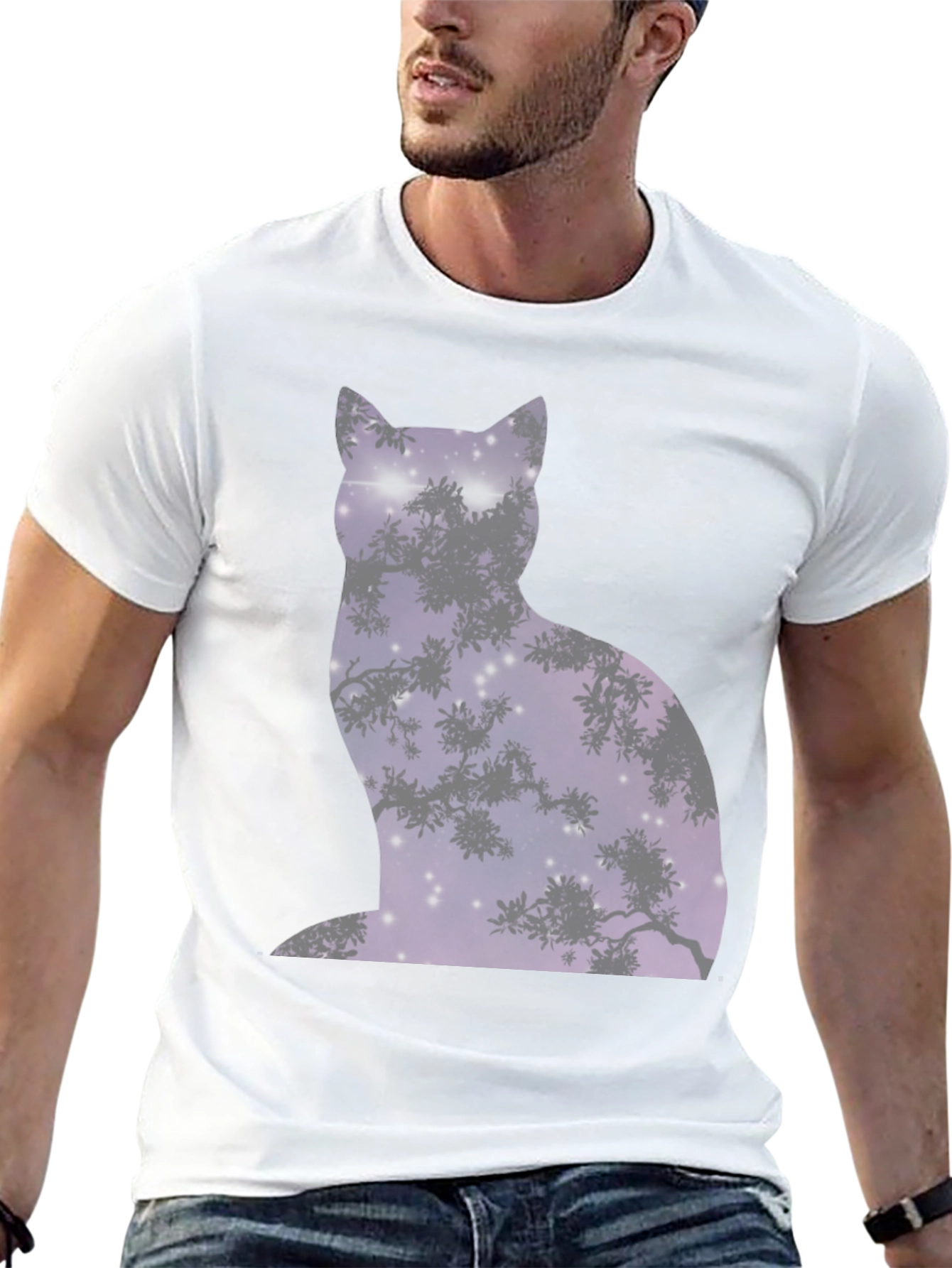 Galaxy Cat Silhouette Black T-Shirt
