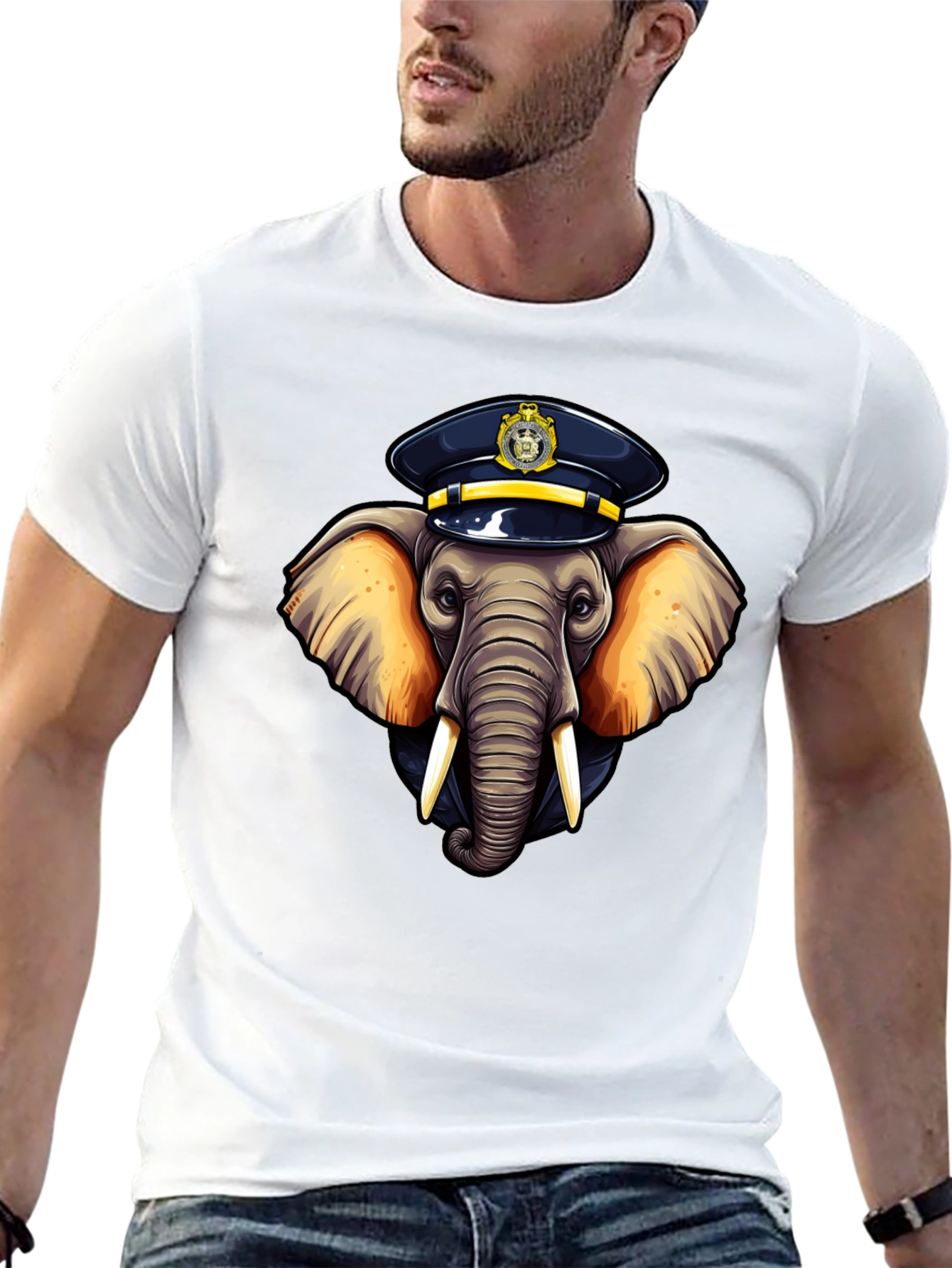 Elephant Police Hat Black T-Shirt