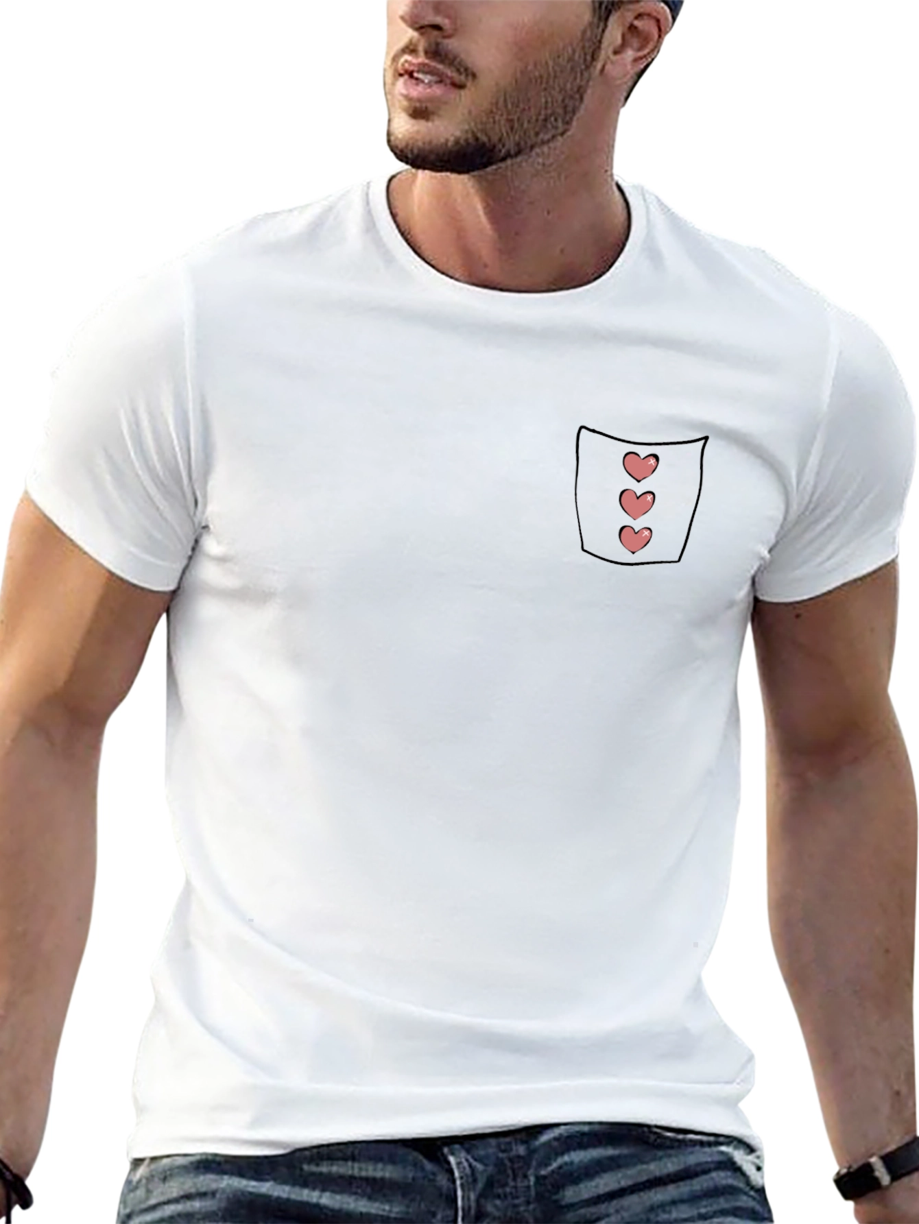 Black T-Shirt with Heart Pocket Design