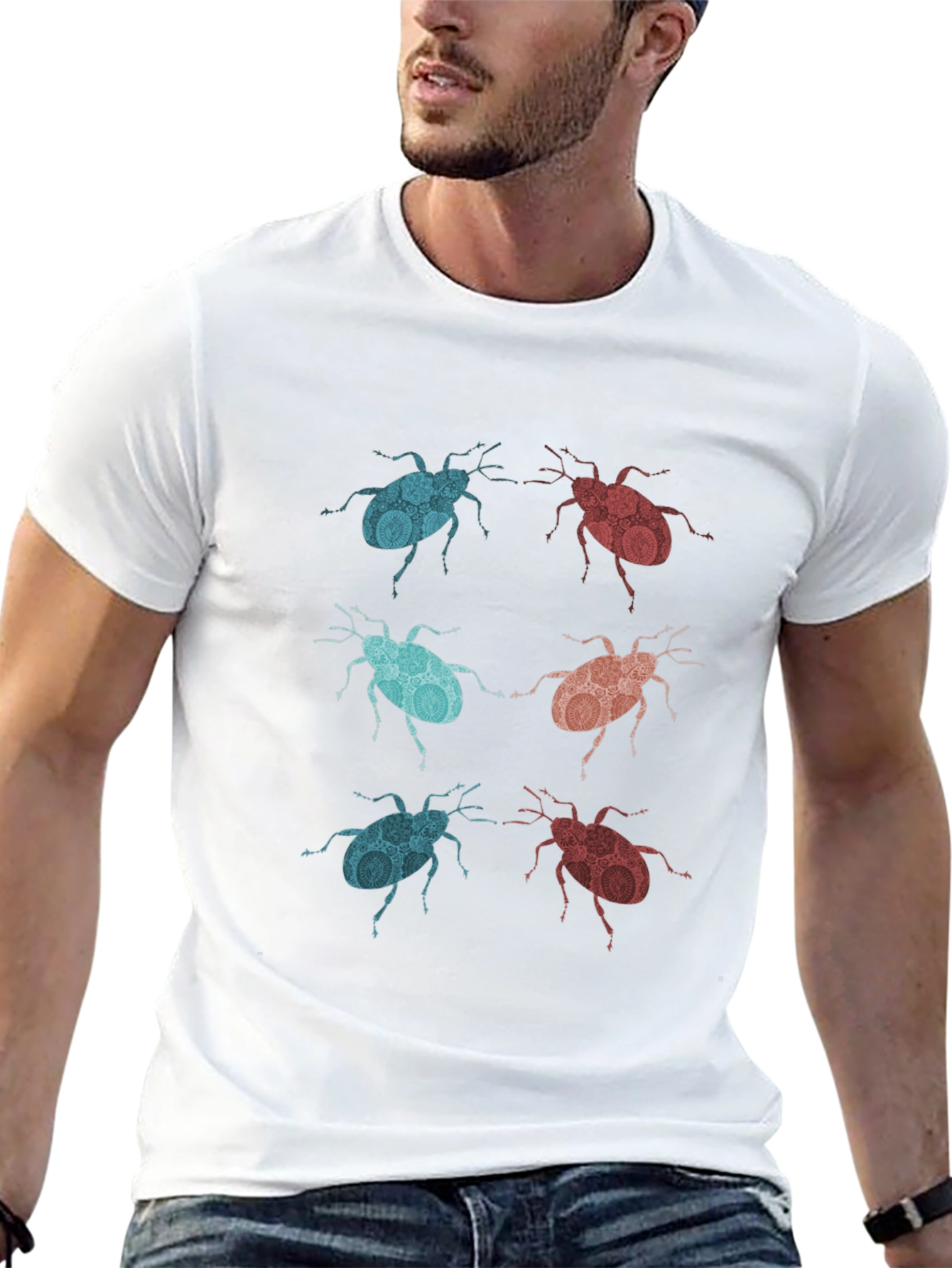 Graphic Beetle Print Black T-Shirt