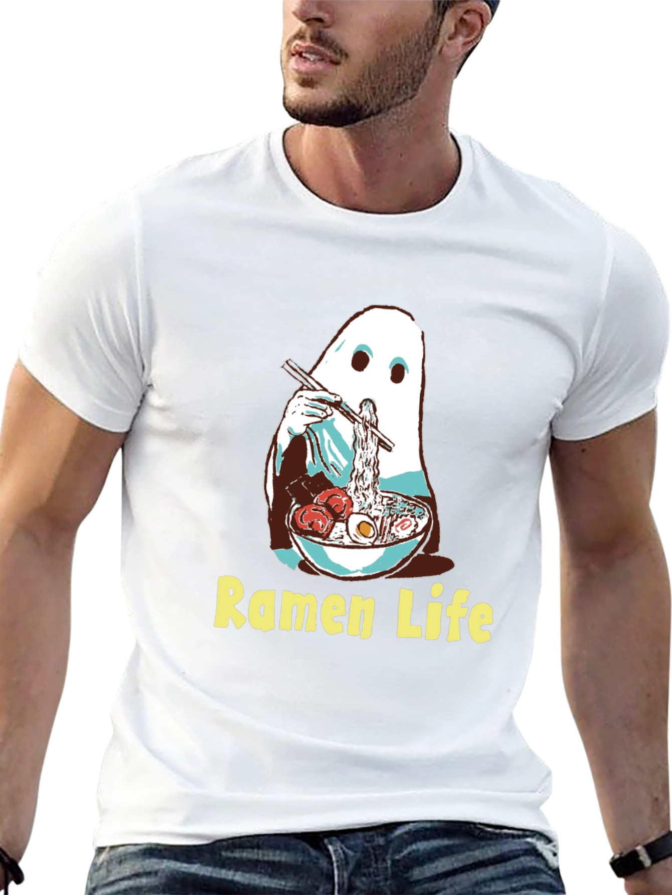 Ramen Ghost Graphic Tee - Funny Anime Noodles T-Shirt