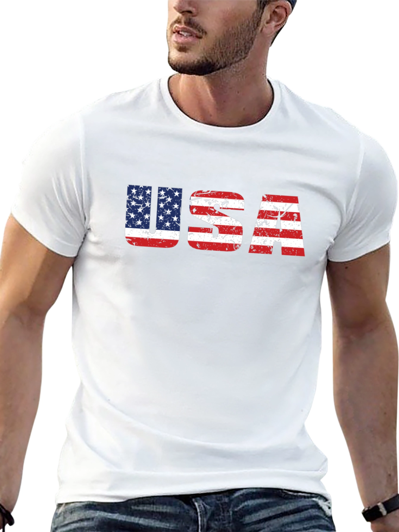 USA Flag Graphic Print Crew Neck T-Shirt
