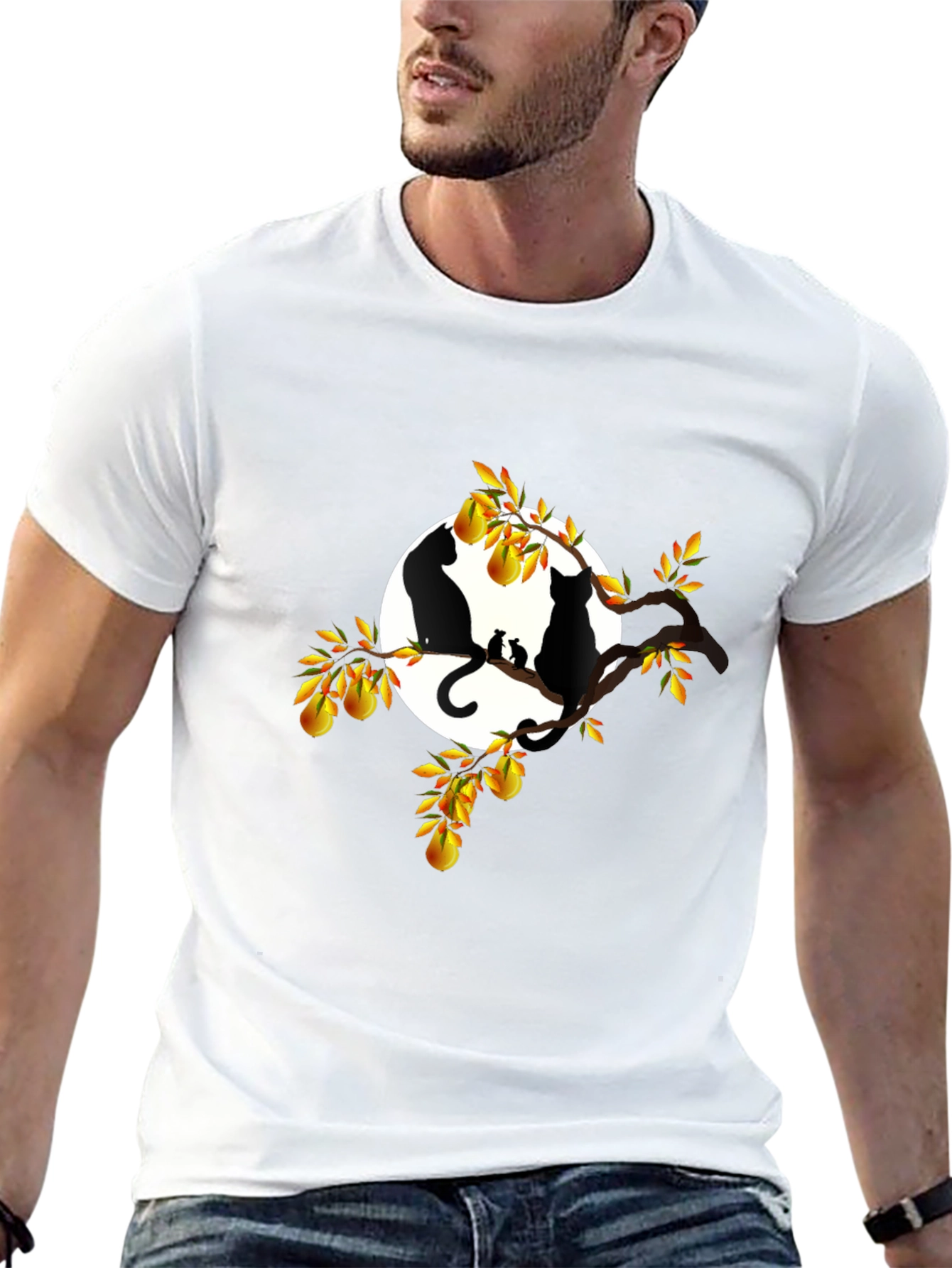 Cats & Pears T-Shirt - Black Graphic Tee