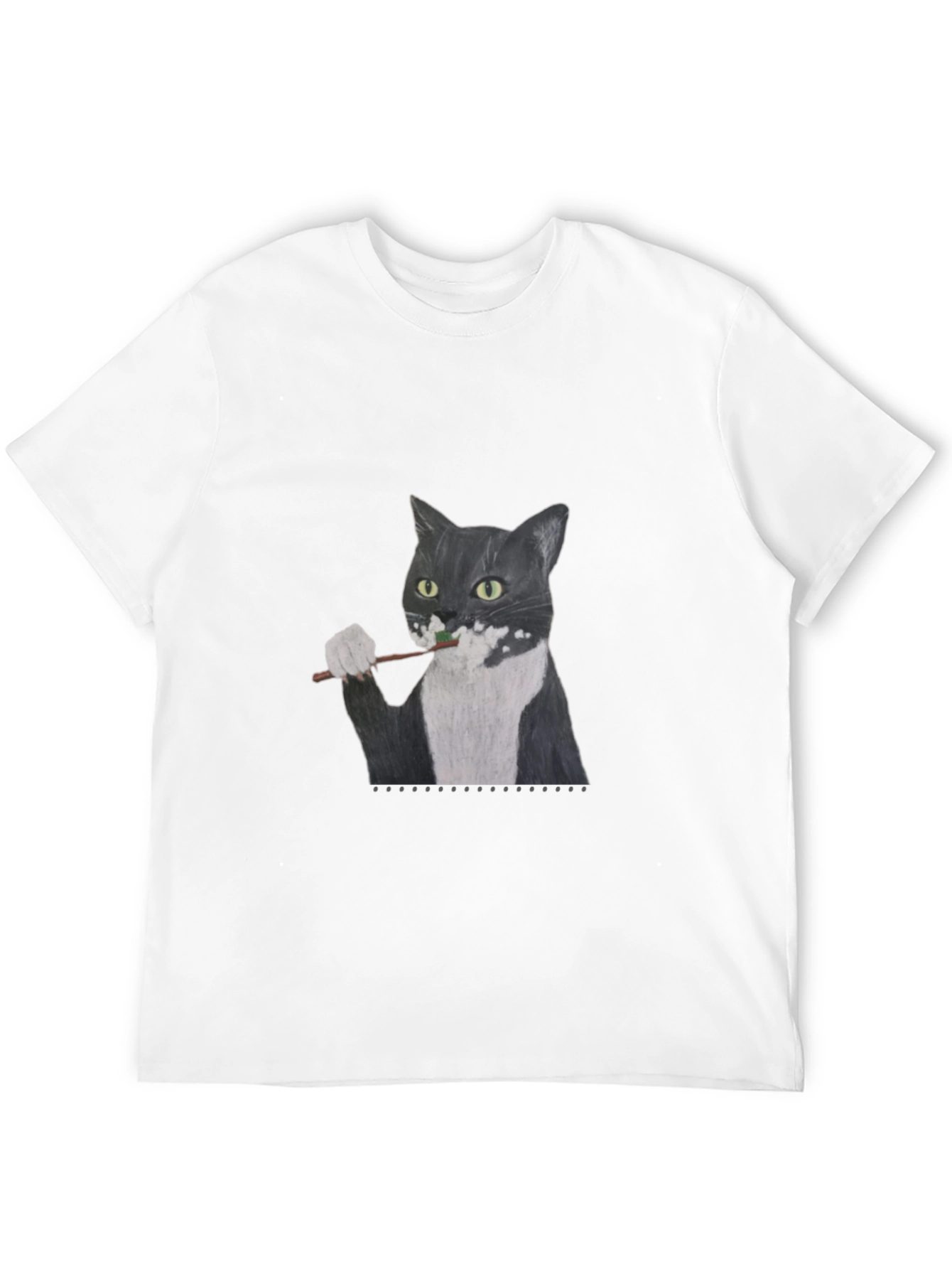 Cat Brushing Teeth Graphic Tee - Black