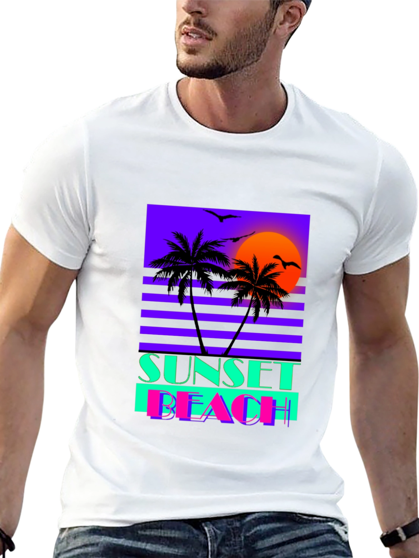 Sunset Beach Graphic Tee - Retro Wave T-Shirt