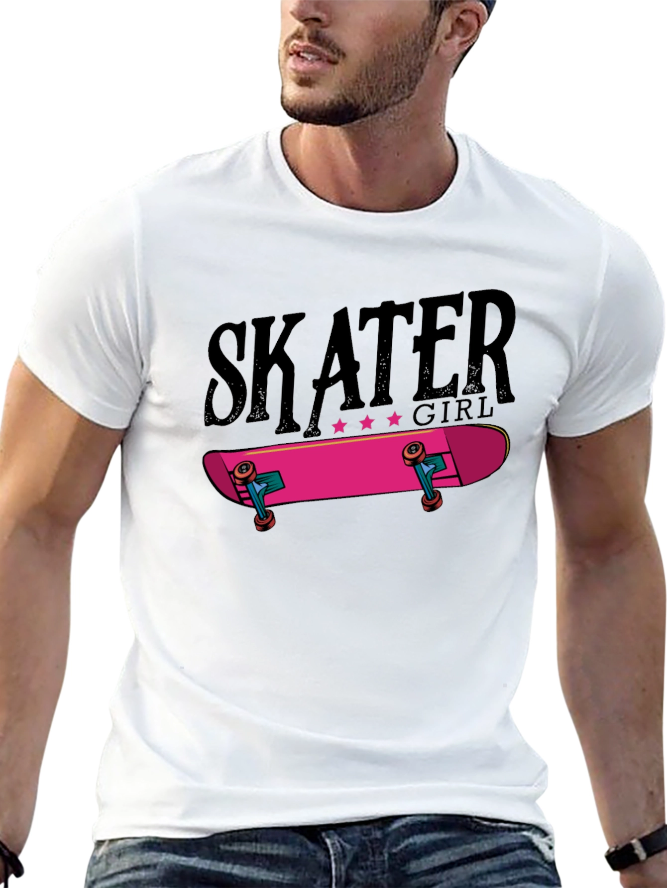 Skater Girl Graphic Tee - Black Cotton T-Shirt