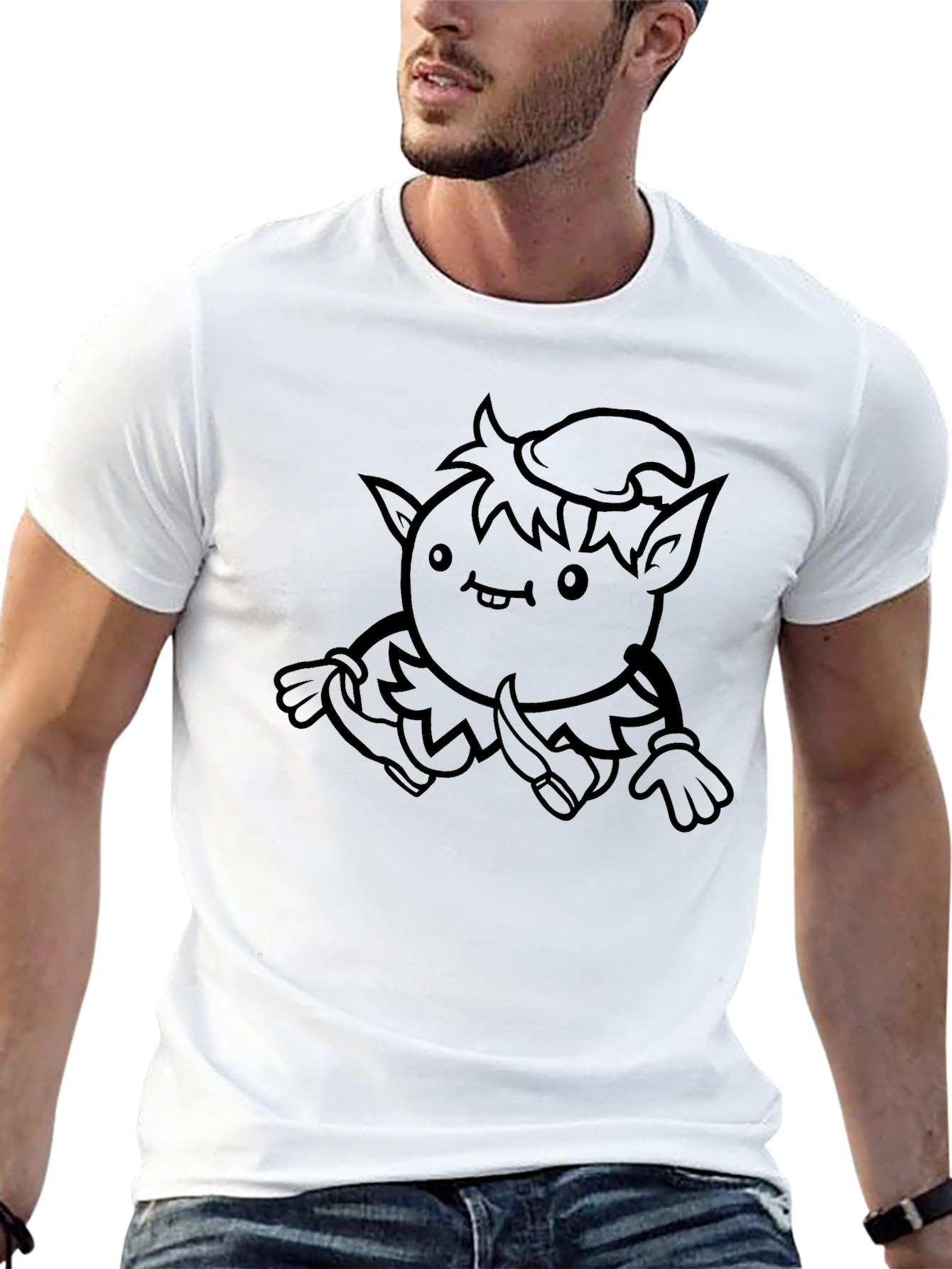 Cute Cartoon Elf Black Graphic Tee