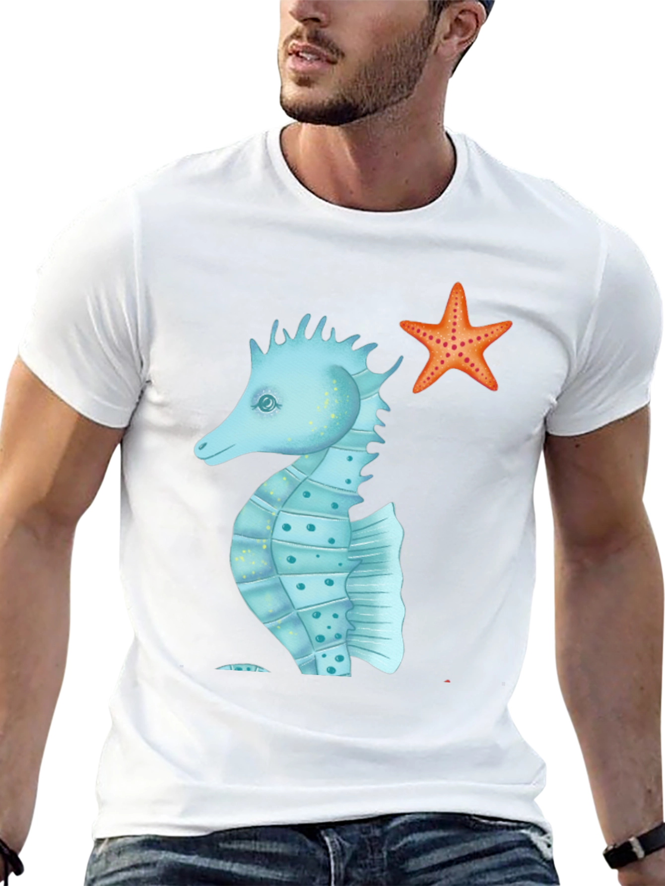 Sea Life T-Shirt: Seahorse & Starfish Graphic Tee