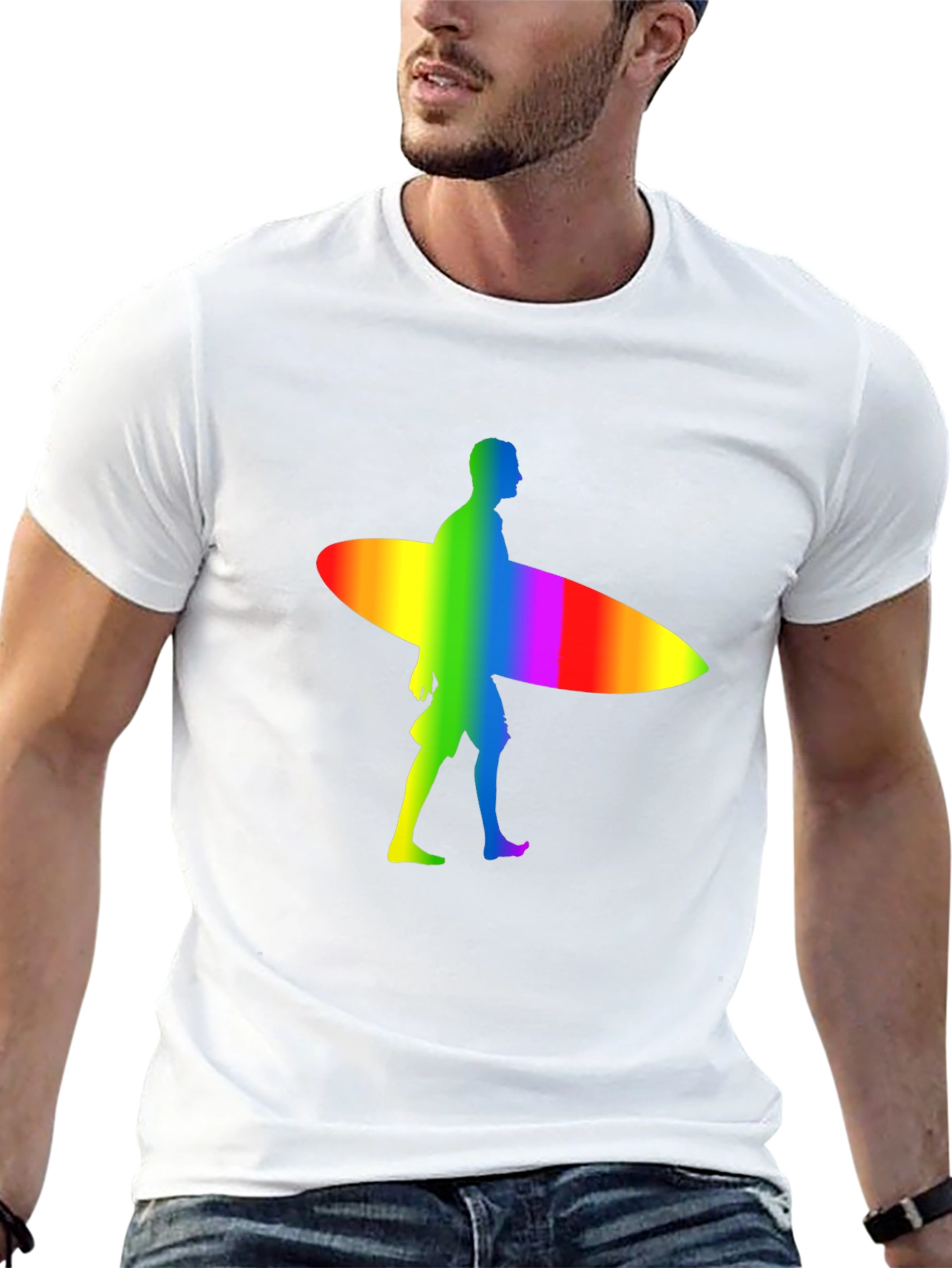 Rainbow Surfer Graphic Tee - Black Cotton Comfort