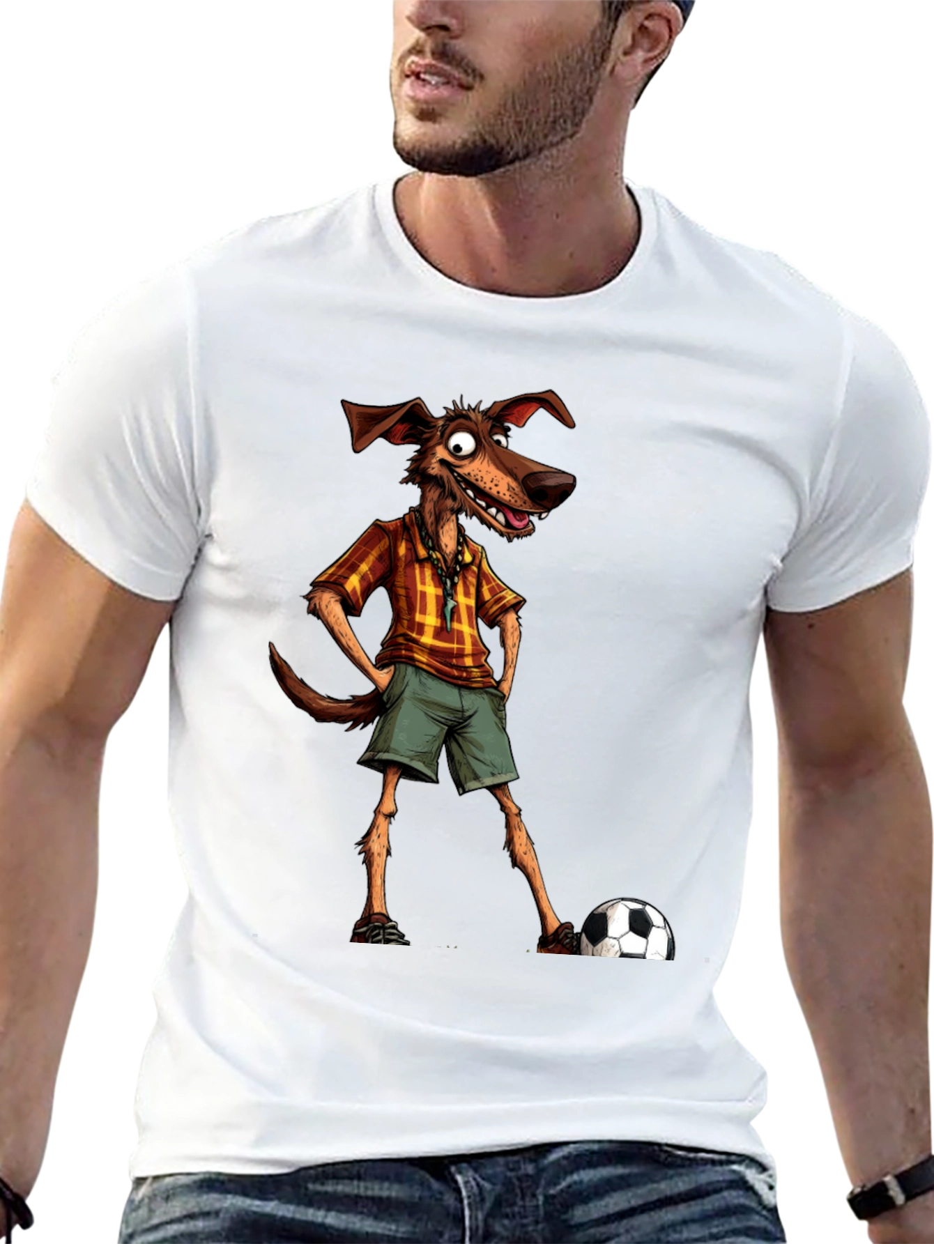 Funny Dog Cartoon Soccer Player Graphic T-Shirt