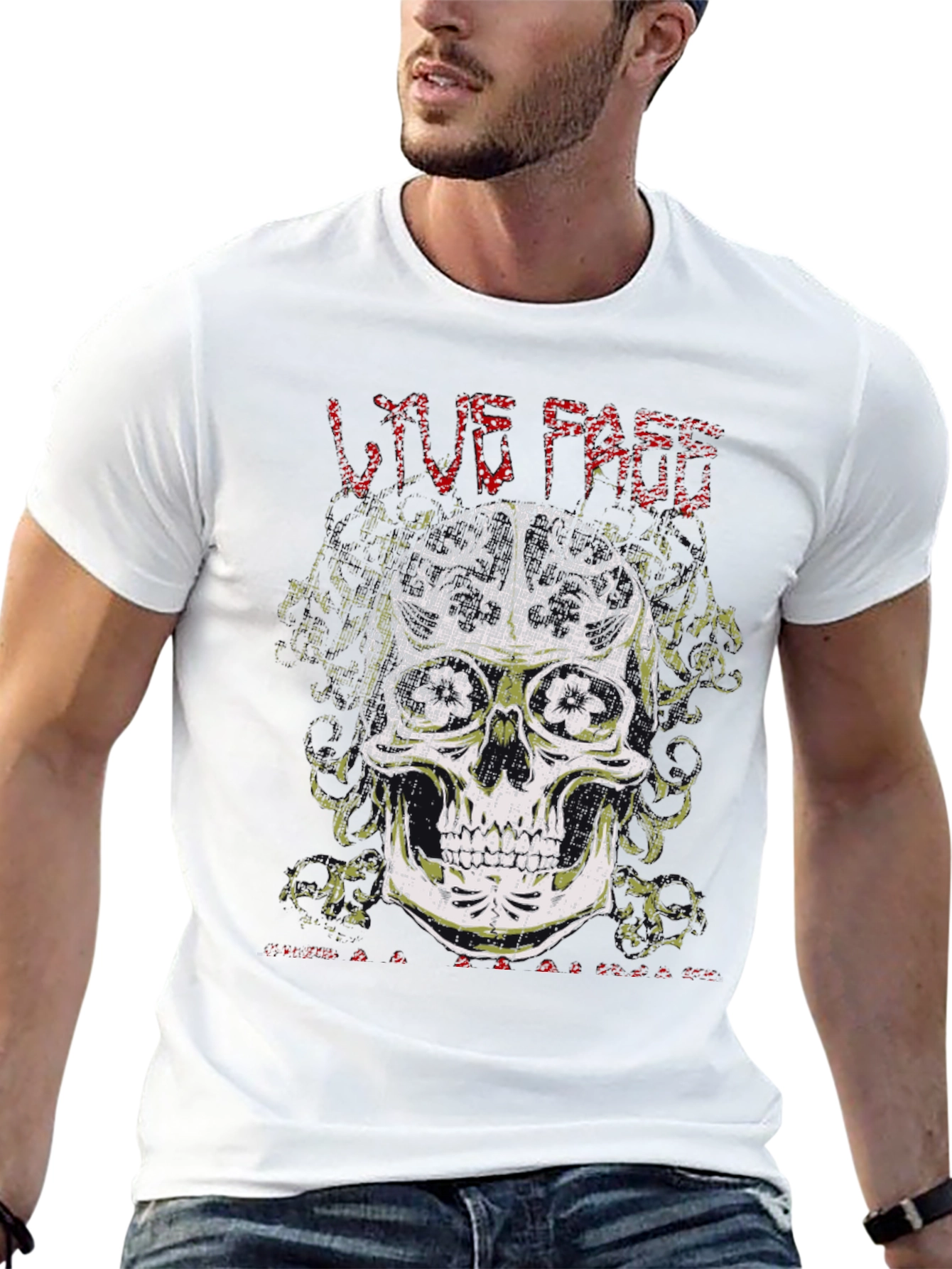 Live Fast Skull Graphic Tee - Black