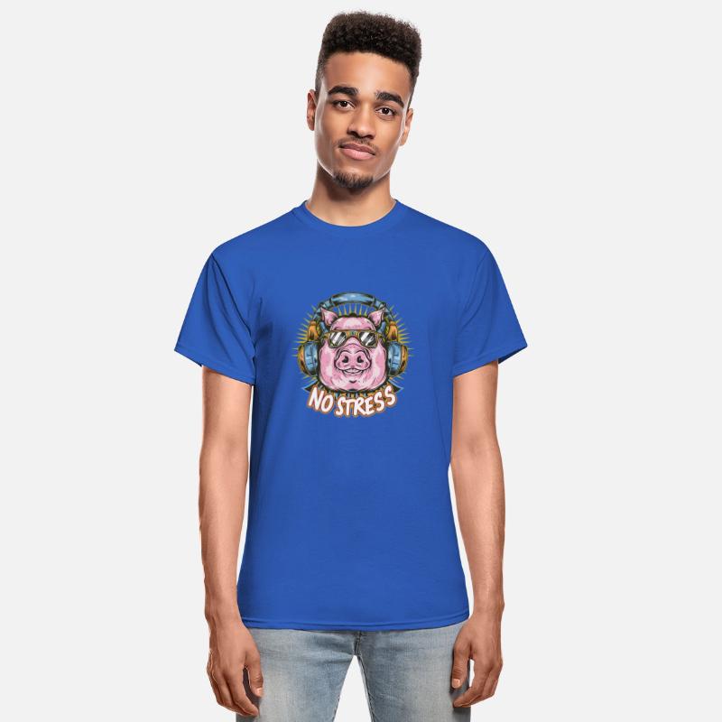 Funny Pig with Headphones Funny Saying NO STRESS