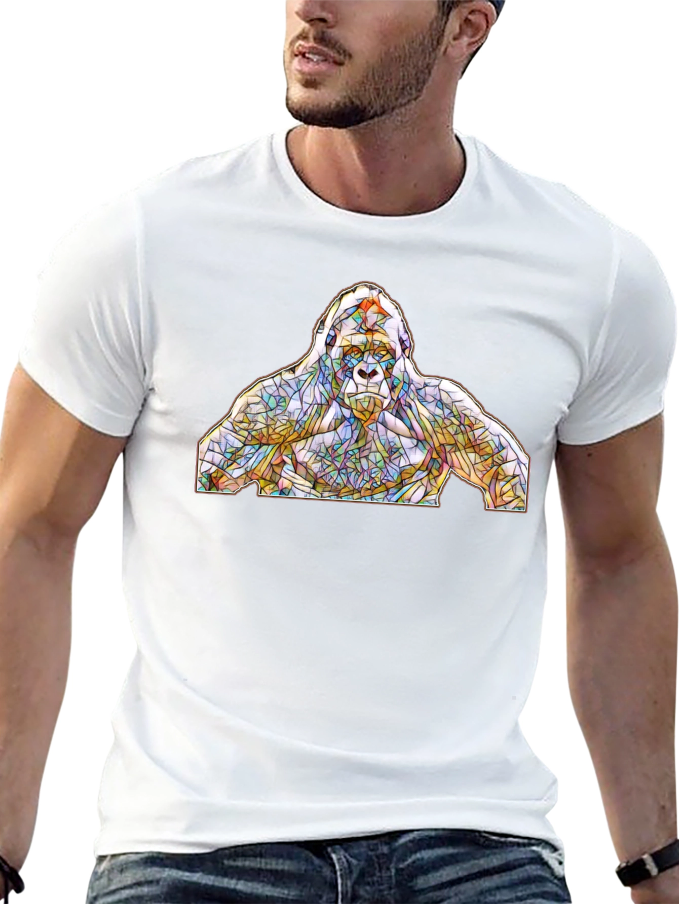 Stained Glass Gorilla Graphic T-Shirt - Black