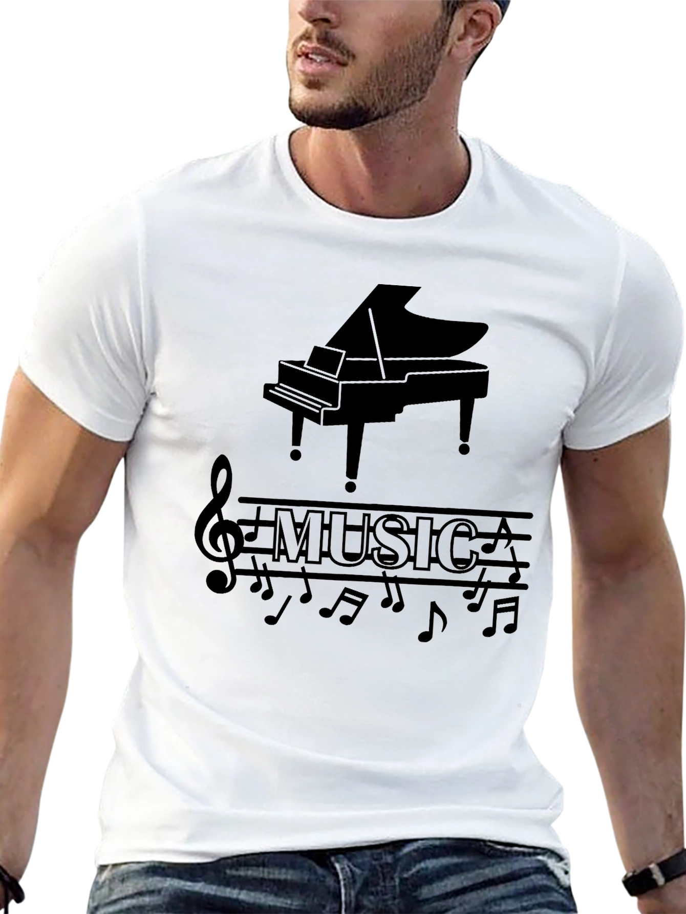 Musical Piano Graphic Print Black T-Shirt