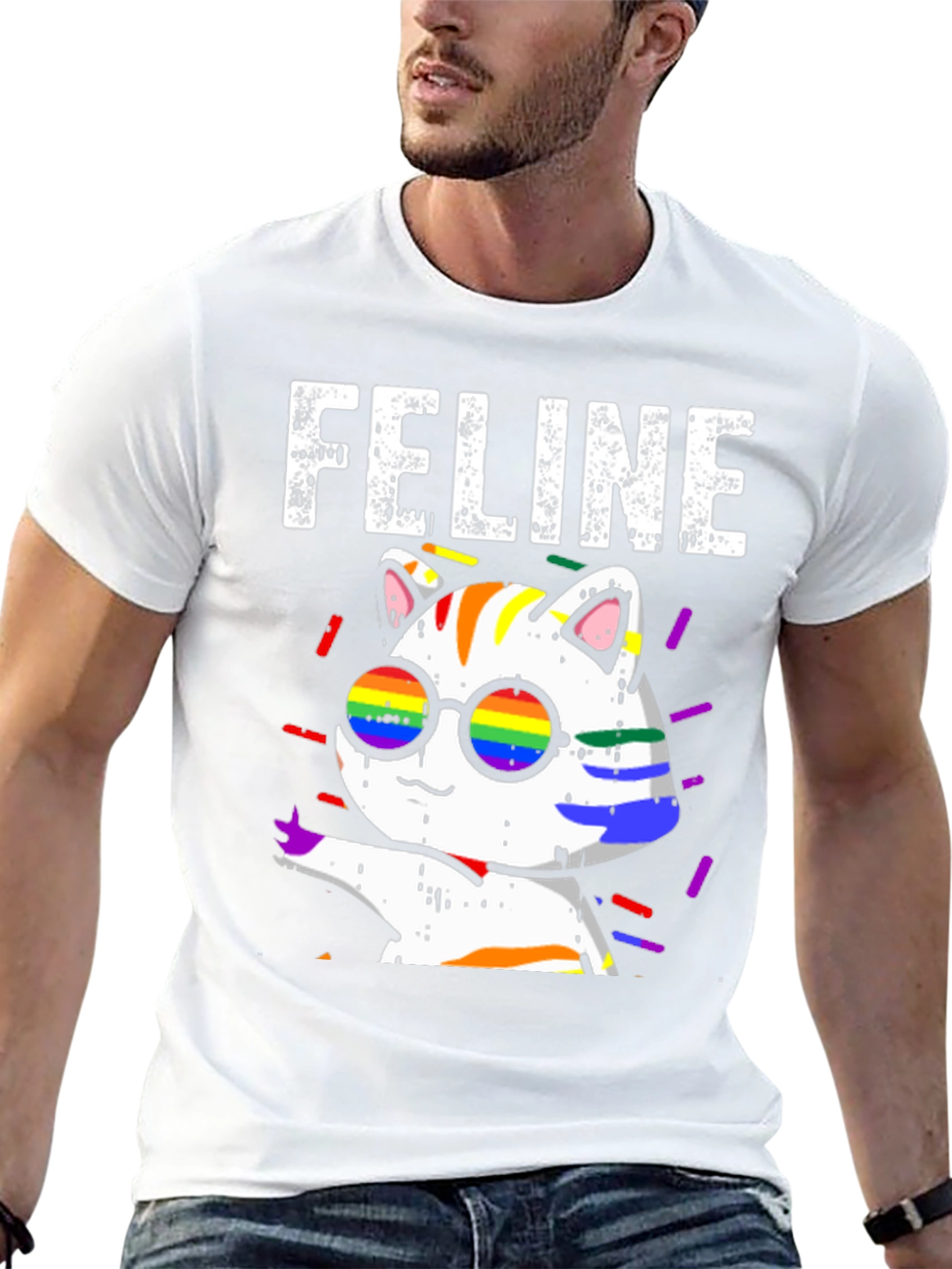 Feline Pride T-Shirt - Rainbow Cat