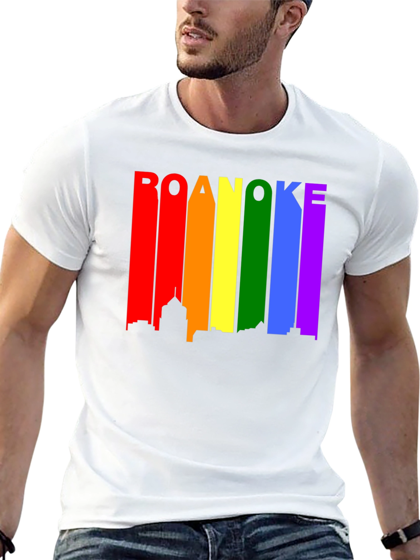 Roanoke Pride T-Shirt - Rainbow Skyline