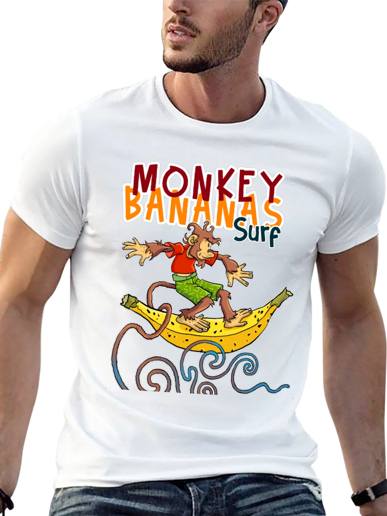 Monkey Banana Surf T-Shirt - Novelty Graphic Tee