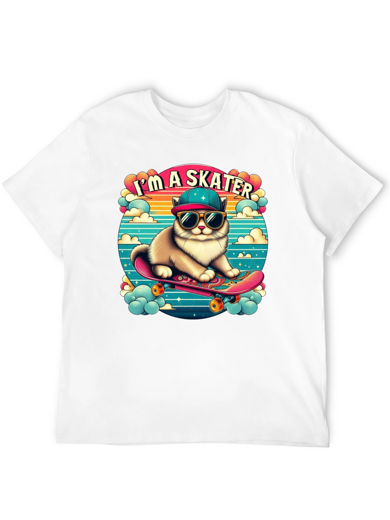 Skater Cat Graphic Tee - Cool Kitten on Skateboard!