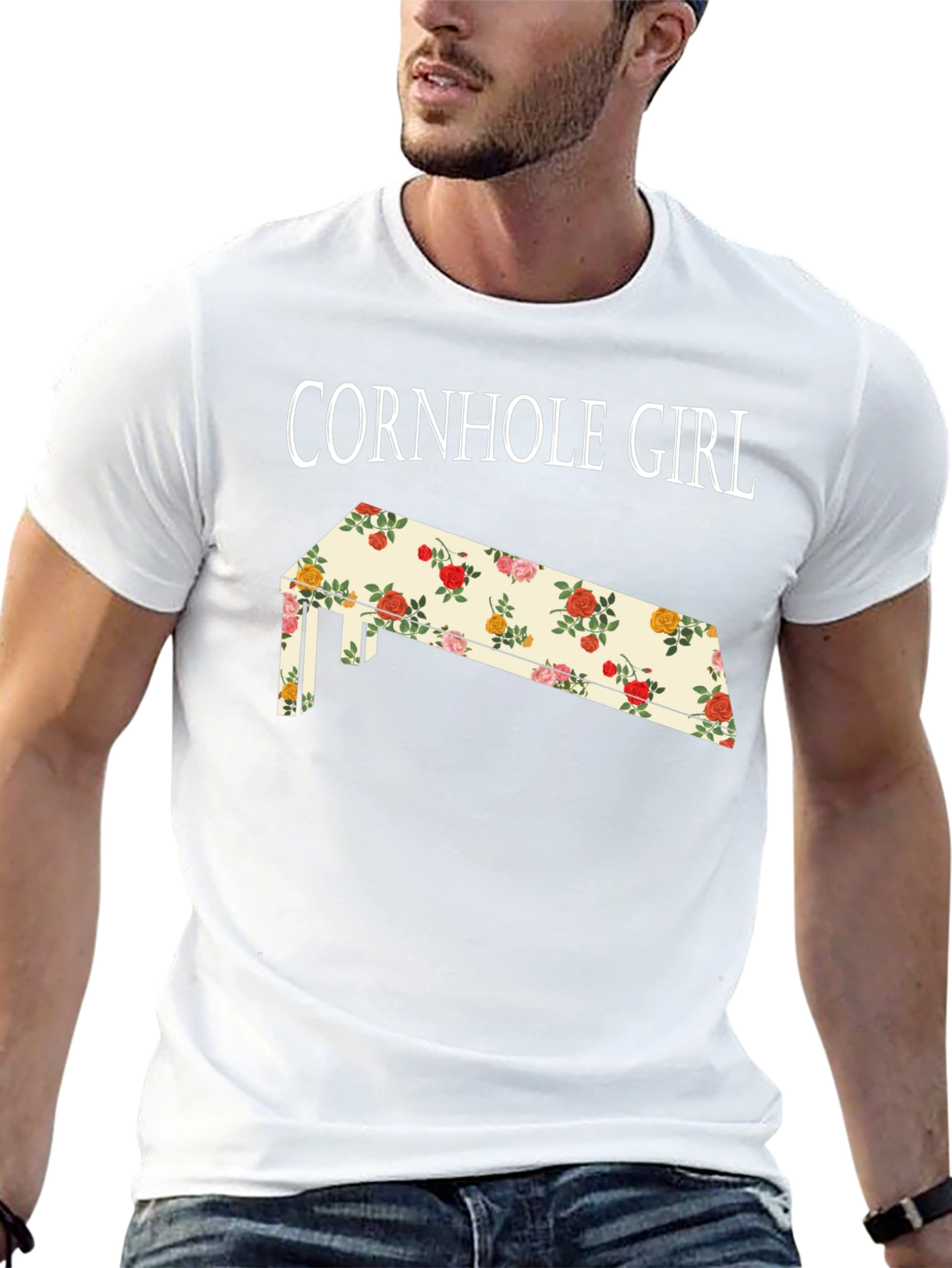 Cornhole Girl Floral Board T-Shirt