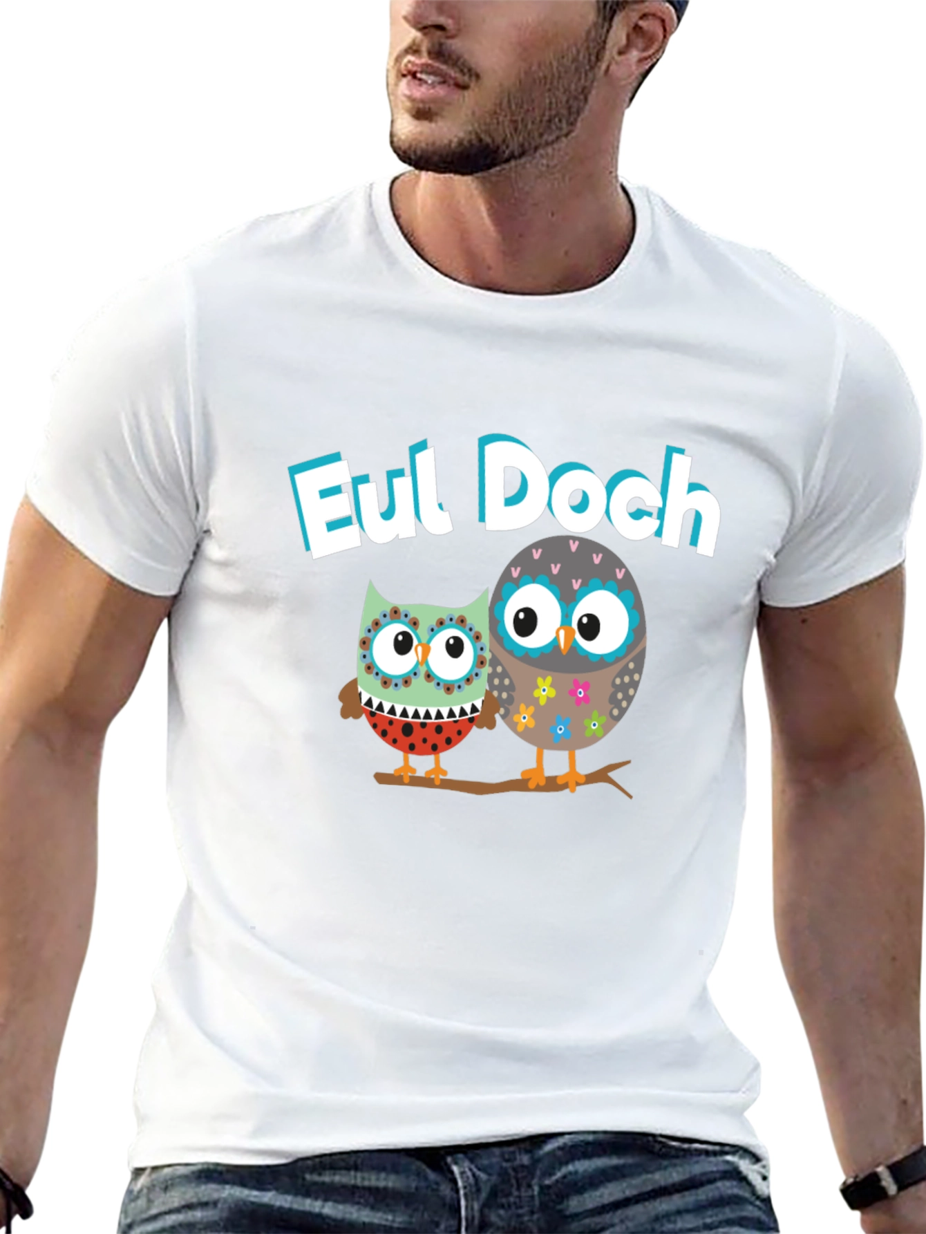 Eul Doch Owl Graphic Tee Black Cotton T-Shirt