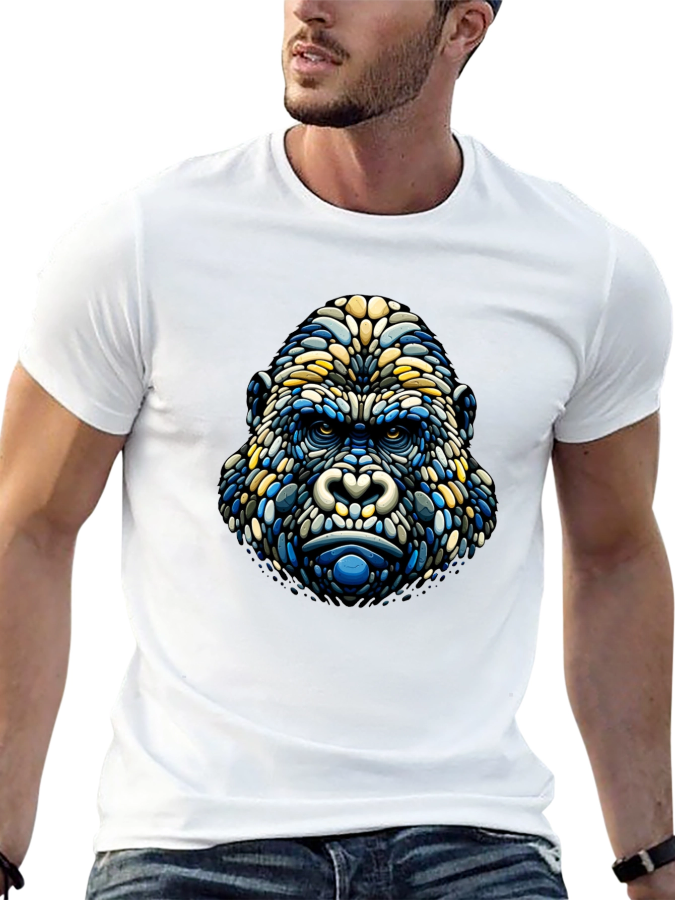 Abstract Gorilla Head Graphic Tee - Modern Style