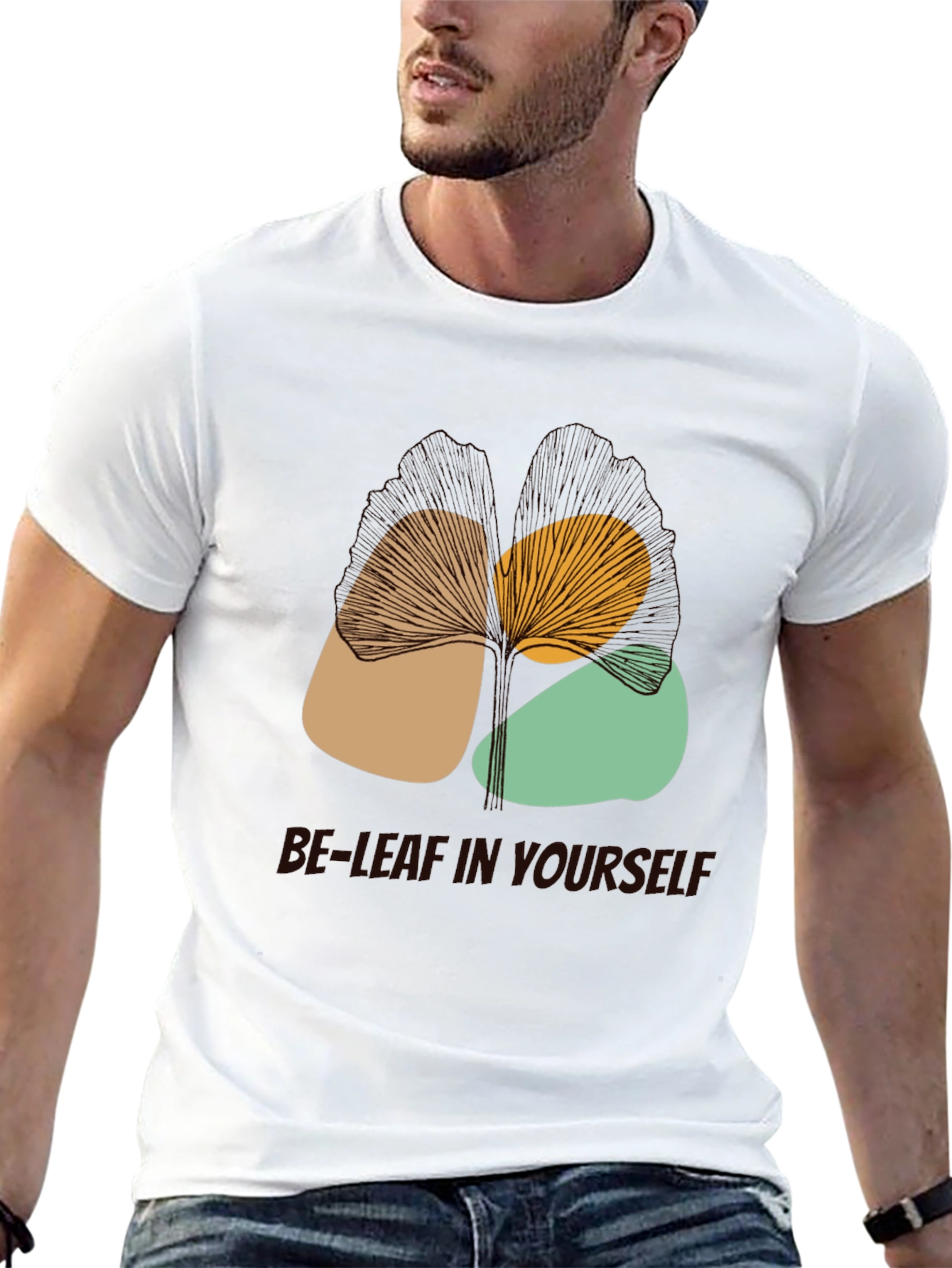Abstract Leaf Design Black Graphic T-Shirt