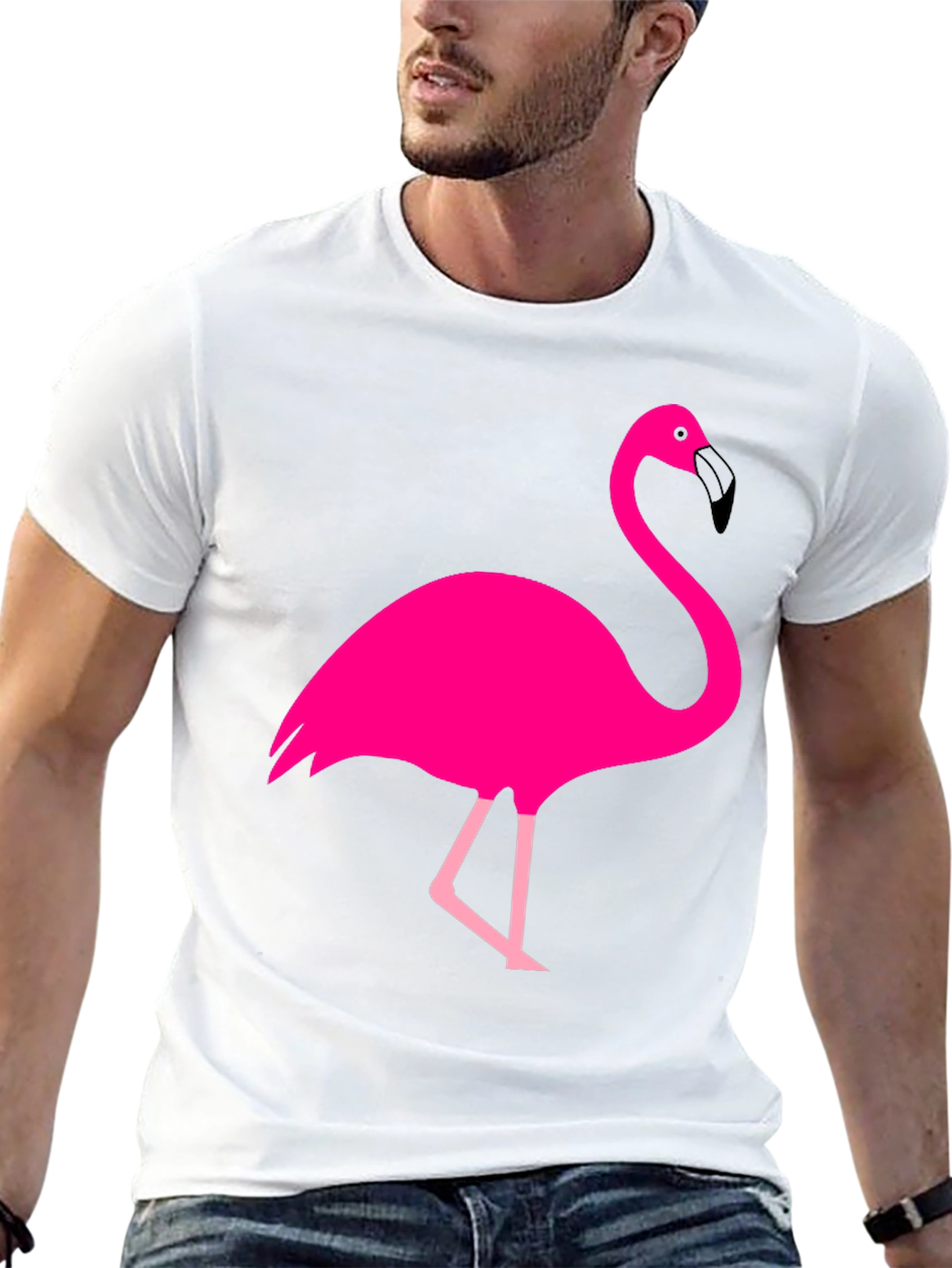 Fun Flamingo Graphic Tee - Black Cotton T-Shirt