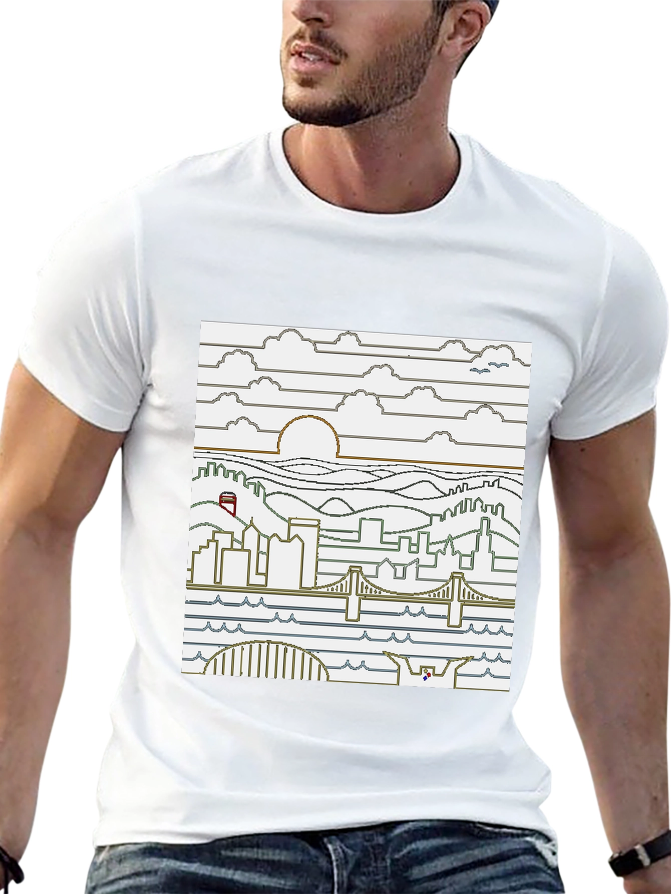 Pixel Art Cityscape Graphic Tee - Black