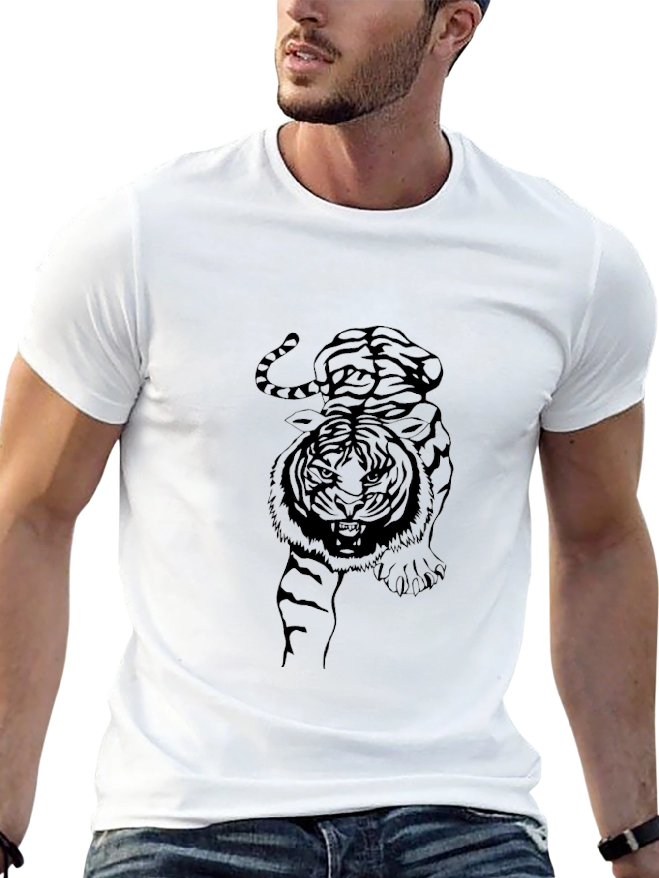 Mens Graphic Tiger Print Black T-Shirt