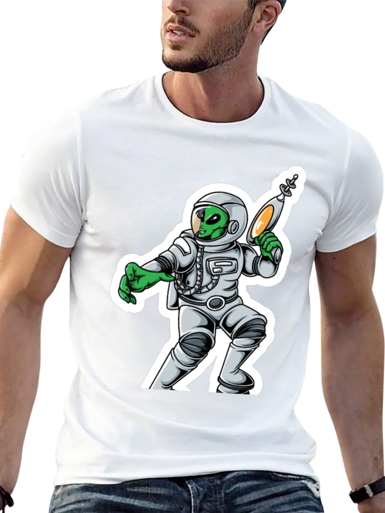 Alien Astronaut Graphic T-Shirt - Black