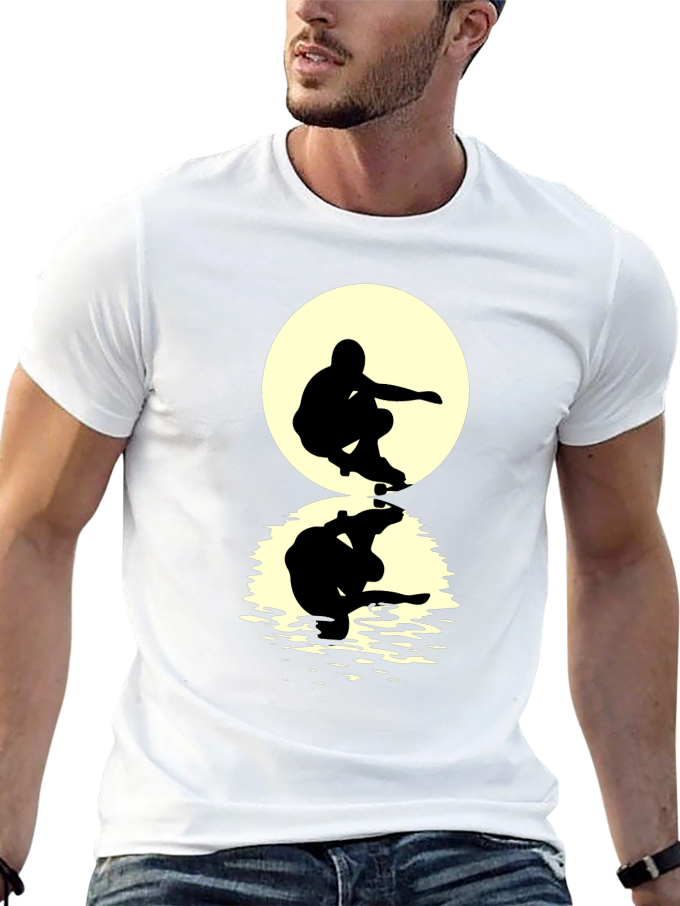 Skateboarder Silhouette T-Shirt - Moon Reflection Design