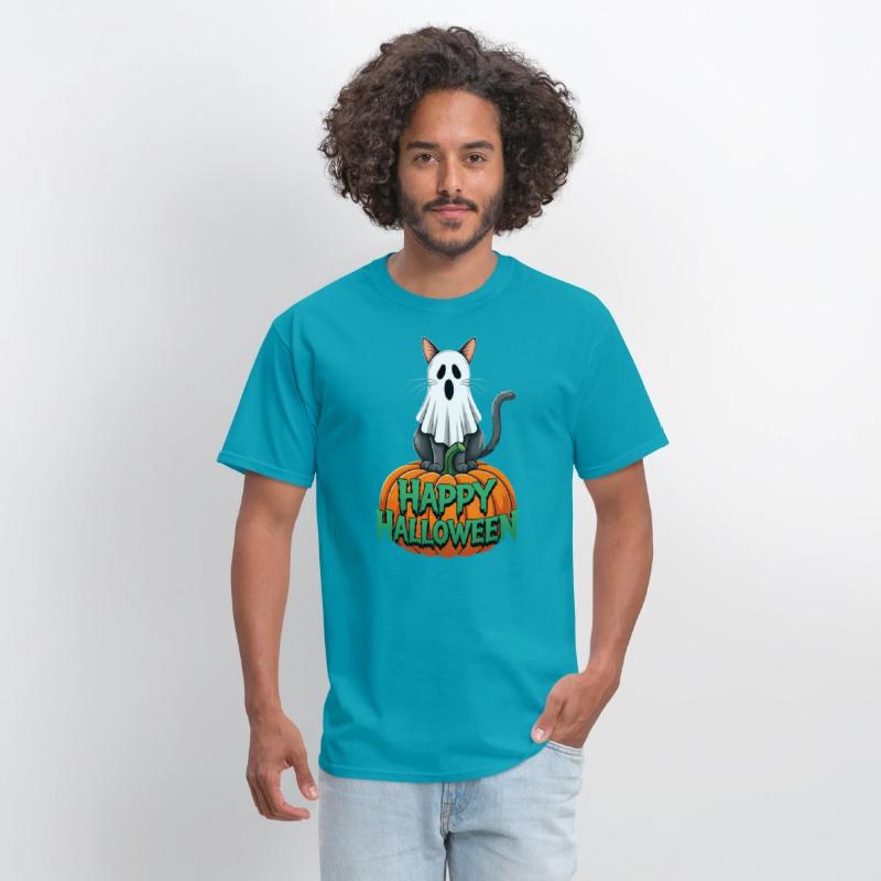Haunted Halloween Cat and Pumpkin - Spooky Ghost